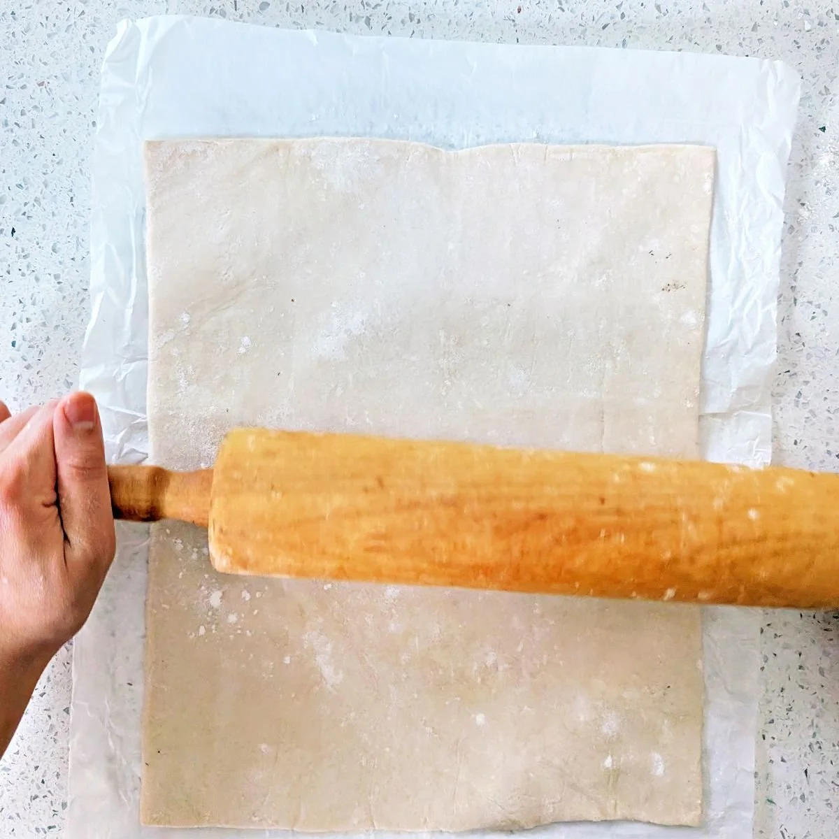 Puff pastry rolled out for wrapping beef Wellington