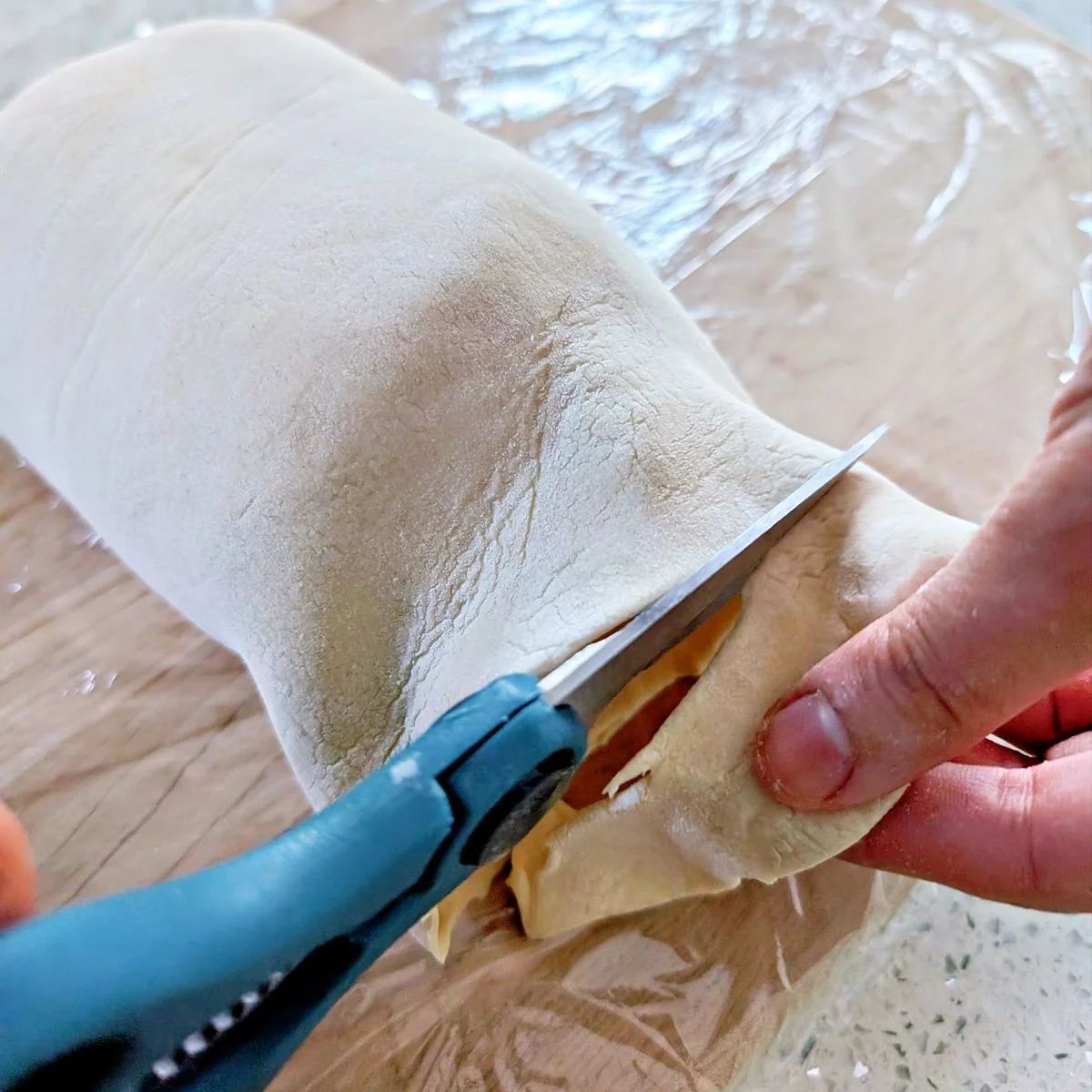 Excess puff pastry trimmed from the ends of the beef Wellington