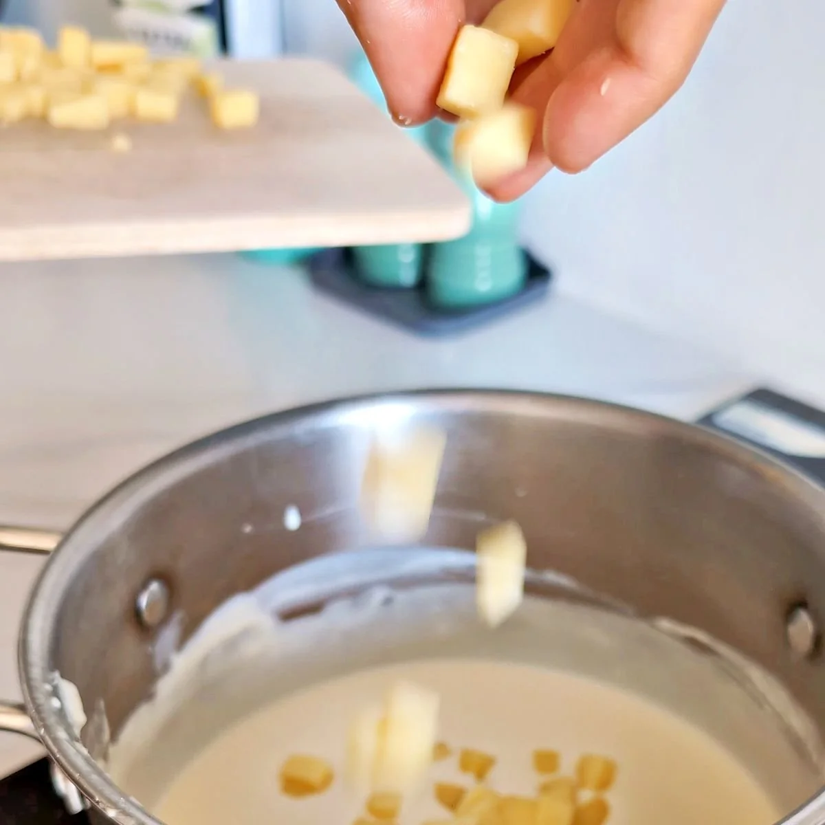 Cheese added to hot béchamel to make homemade mornay sauce