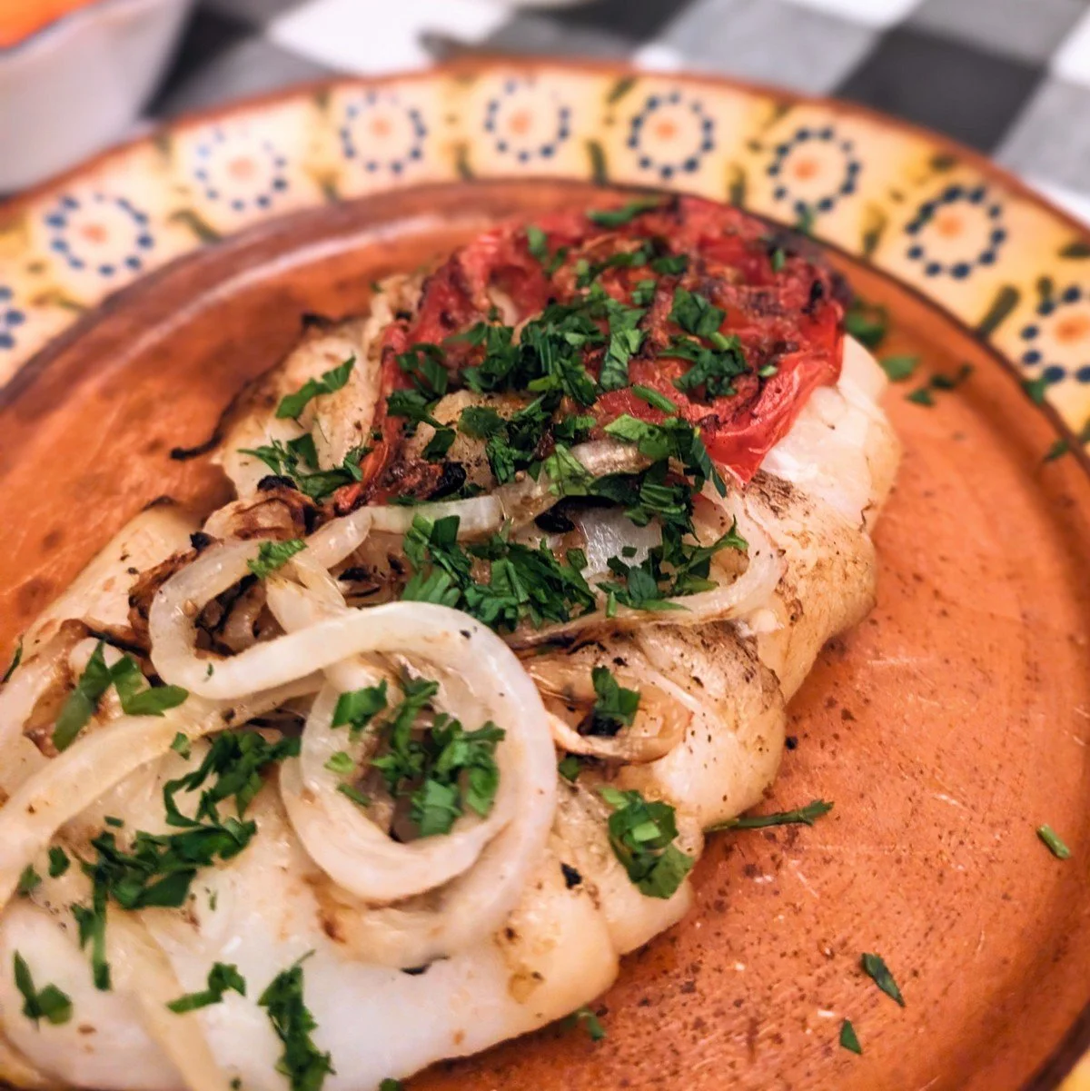 Middle Eastern Style Grilled Cod in a Basket