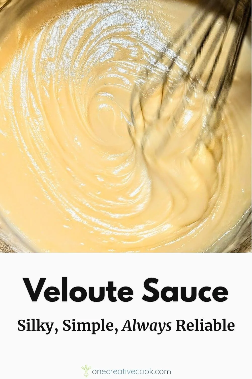 French veloute sauce being whisked in a pot