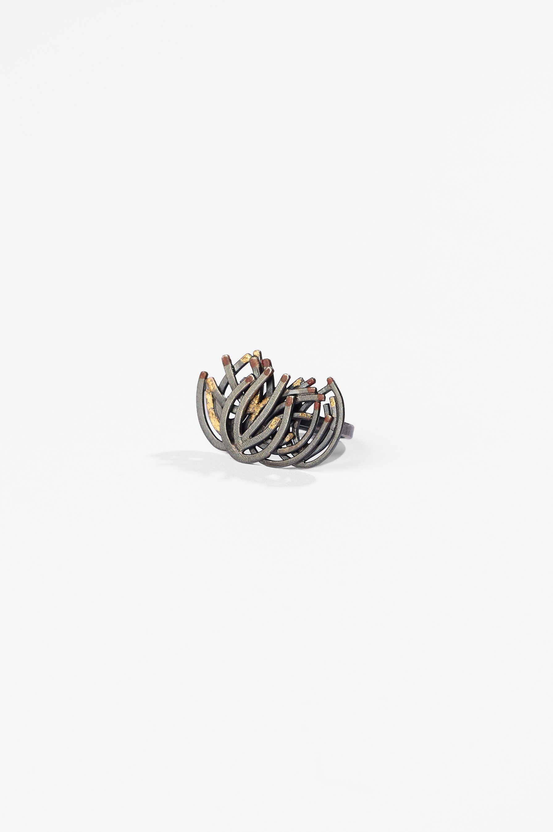 Yuko Fujita, Pressed Flower series, Gum flowers, size L, approx. 2.2 x 3.2 cm, sterling silver, enamel paint and pure gold leaf on enamel paint (please note paints will, and are intended to, fade over time to take on a new appearance), $2,300. Photog