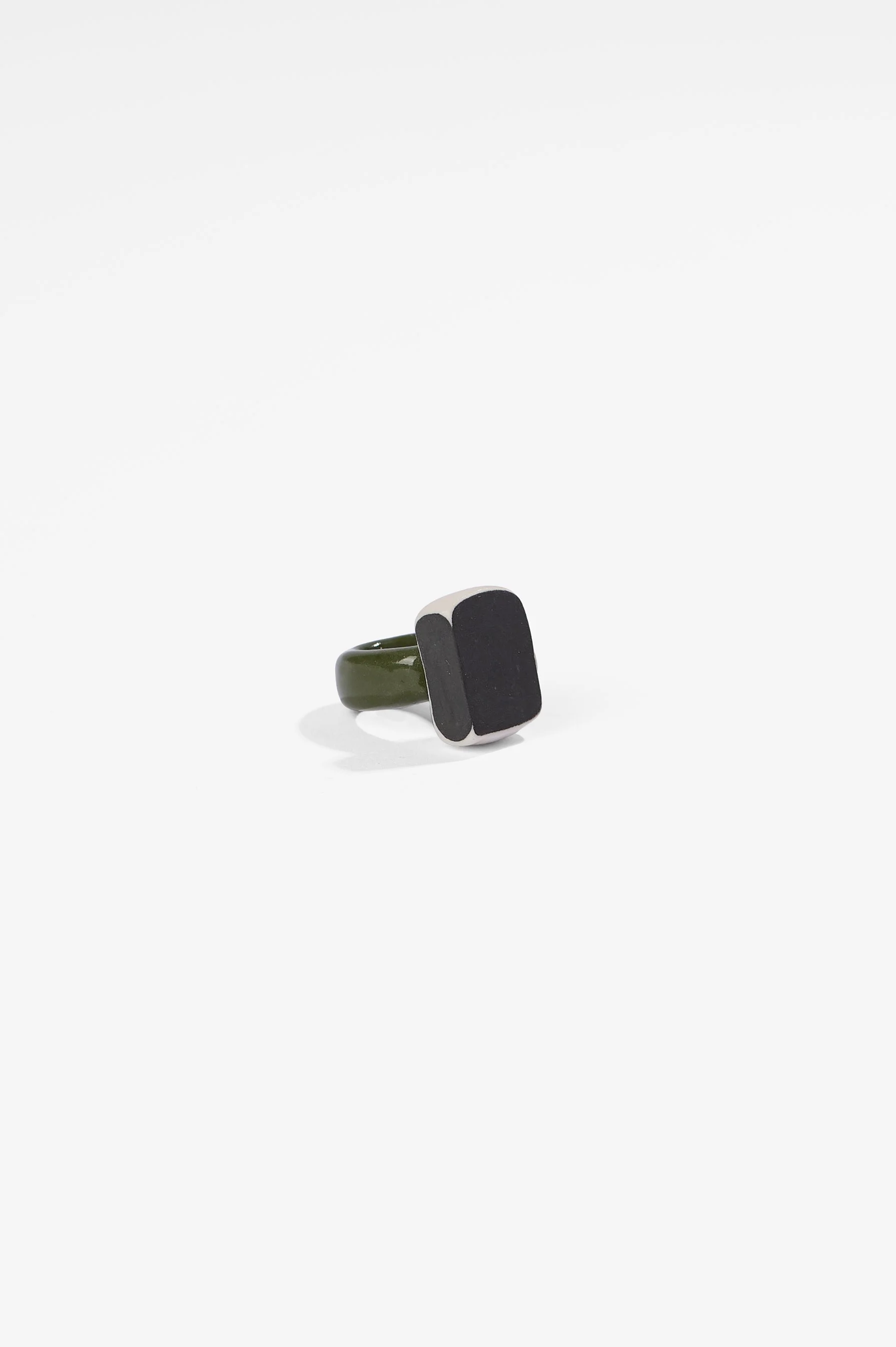 Manon van Kouswijk, Rings for Found Hands (dark green, black and white), porcelain, dimensions vary per ring, 2026, $590 each. Photography: Ross Coulter