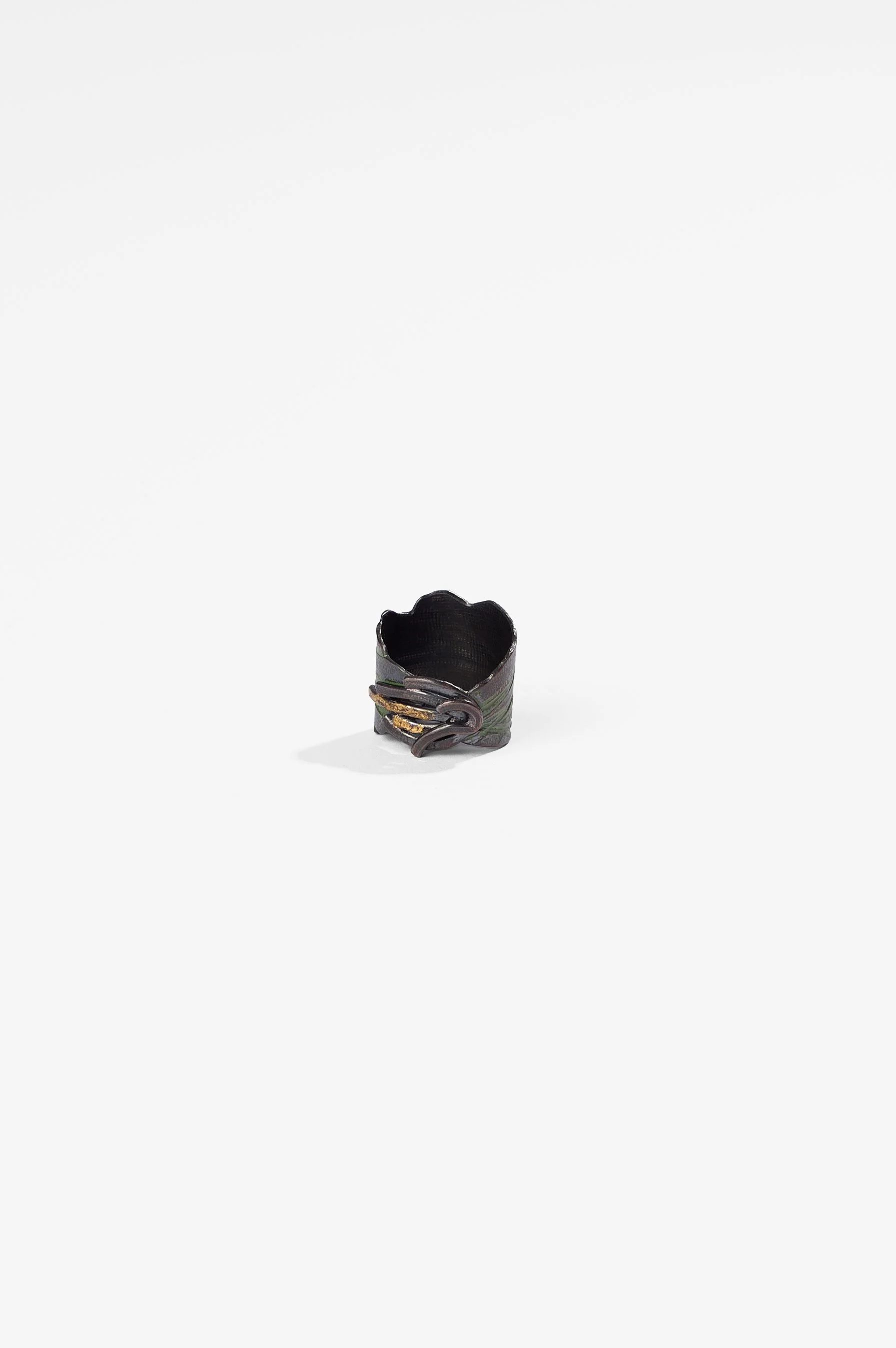 Yuko Fujita, Pressed Flower series, Leaf, size N, approx. 1.2 x 2.0 cm, sterling silver, enamel paint and pure gold leaf on enamel paint (please note paints will, and are intended to, fade over time to take on a new appearance), $1,200. Photography: 