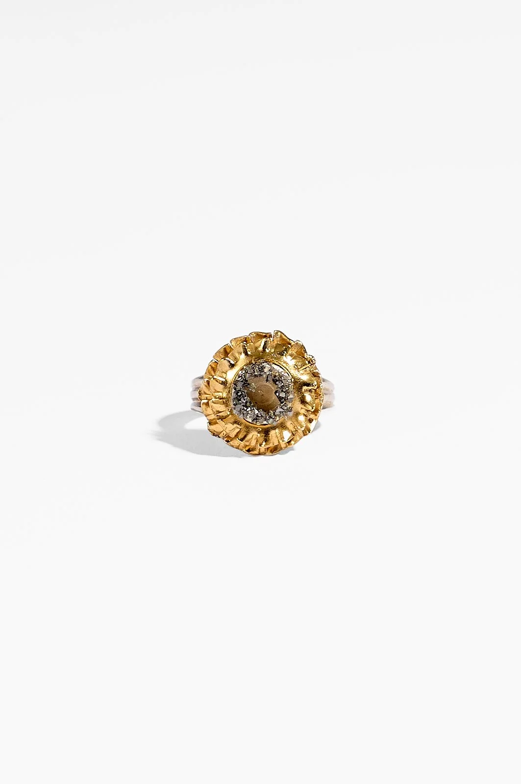 Laila Marie Costa, Untitled 18 (two stacked gold washers), sterling silver (gold plated) and black diamond powder, $1400. Photography: Ross Coulter