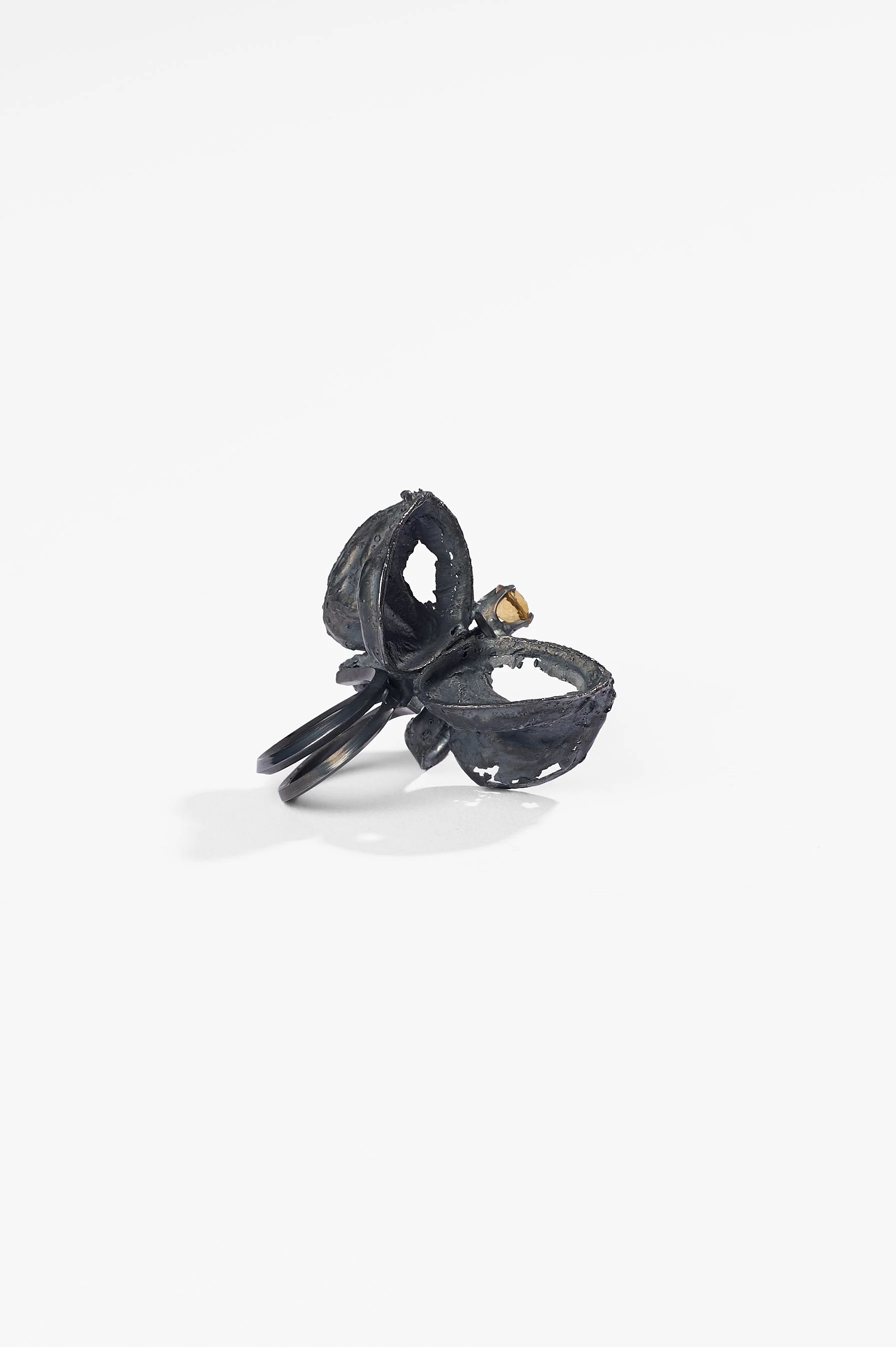 Juliette Claire, Hippeastrum seed pod ring, oxidised sterling silver with Citrine, dimensions variable, 2025, $2,300. Photography: Ross Coulter