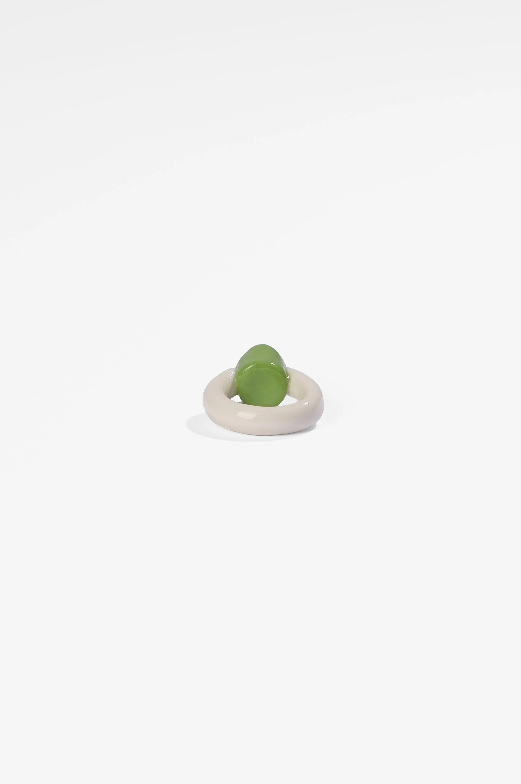 Manon van Kouswijk, Rings for Found Hands (light green, black and white), porcelain, dimensions vary per ring, 2026, $590 each. Photography: Ross Coulter