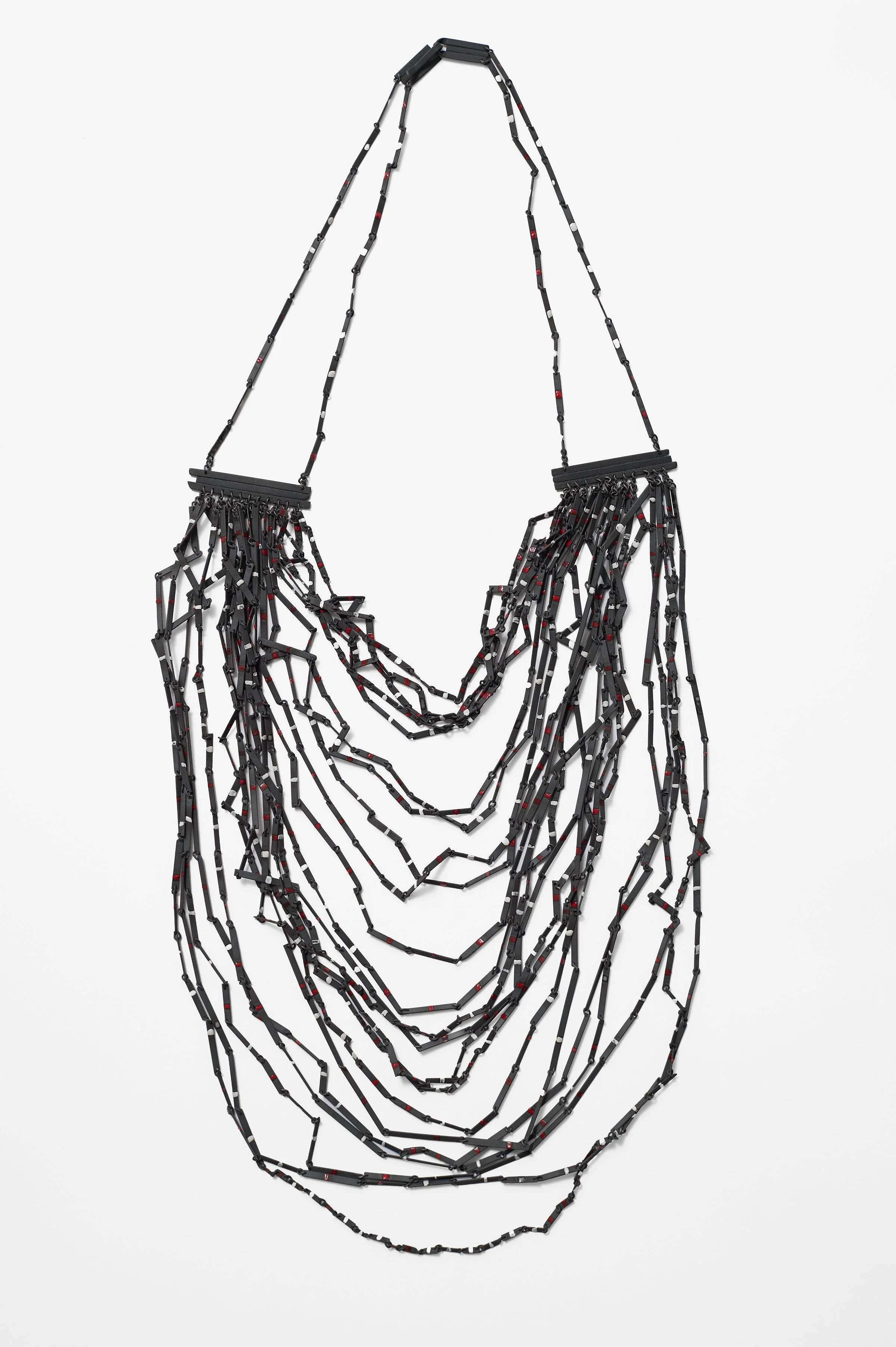 56. Melissa Cameron, ‘rapidlyclosingwindow... #5’, 
found steel street sweeper blades, vitreous enamel, recycled steel chain, heat blackened finish, 55x22x1cm. Price: $8,000