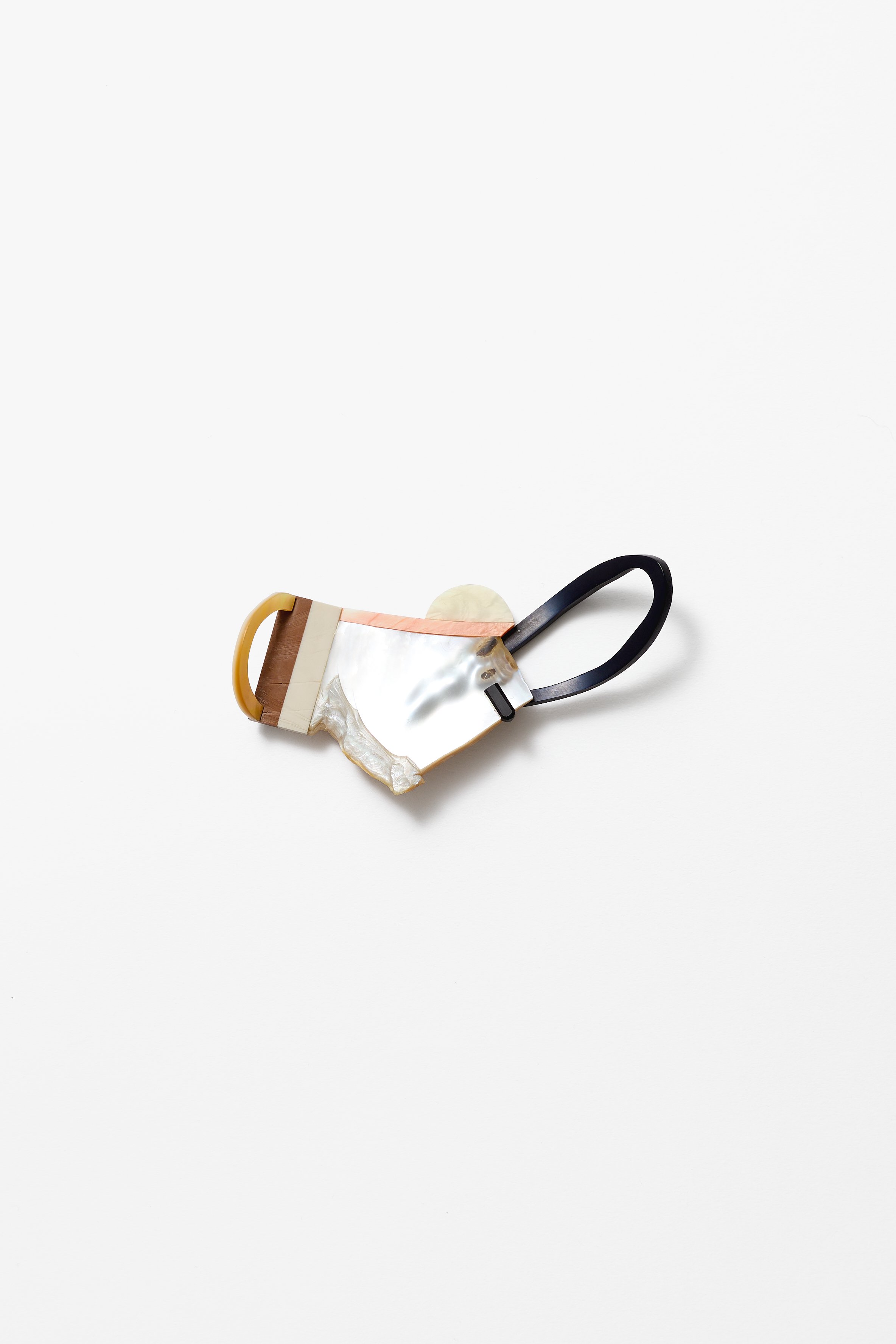 38. Danny Schwaag, ‘solo / – movement 09’, (brooch), 2022, galalith, mother of pearl, silver, stainless steel, brooch, 2022, 10.5x5x2cm. Price: $1,250