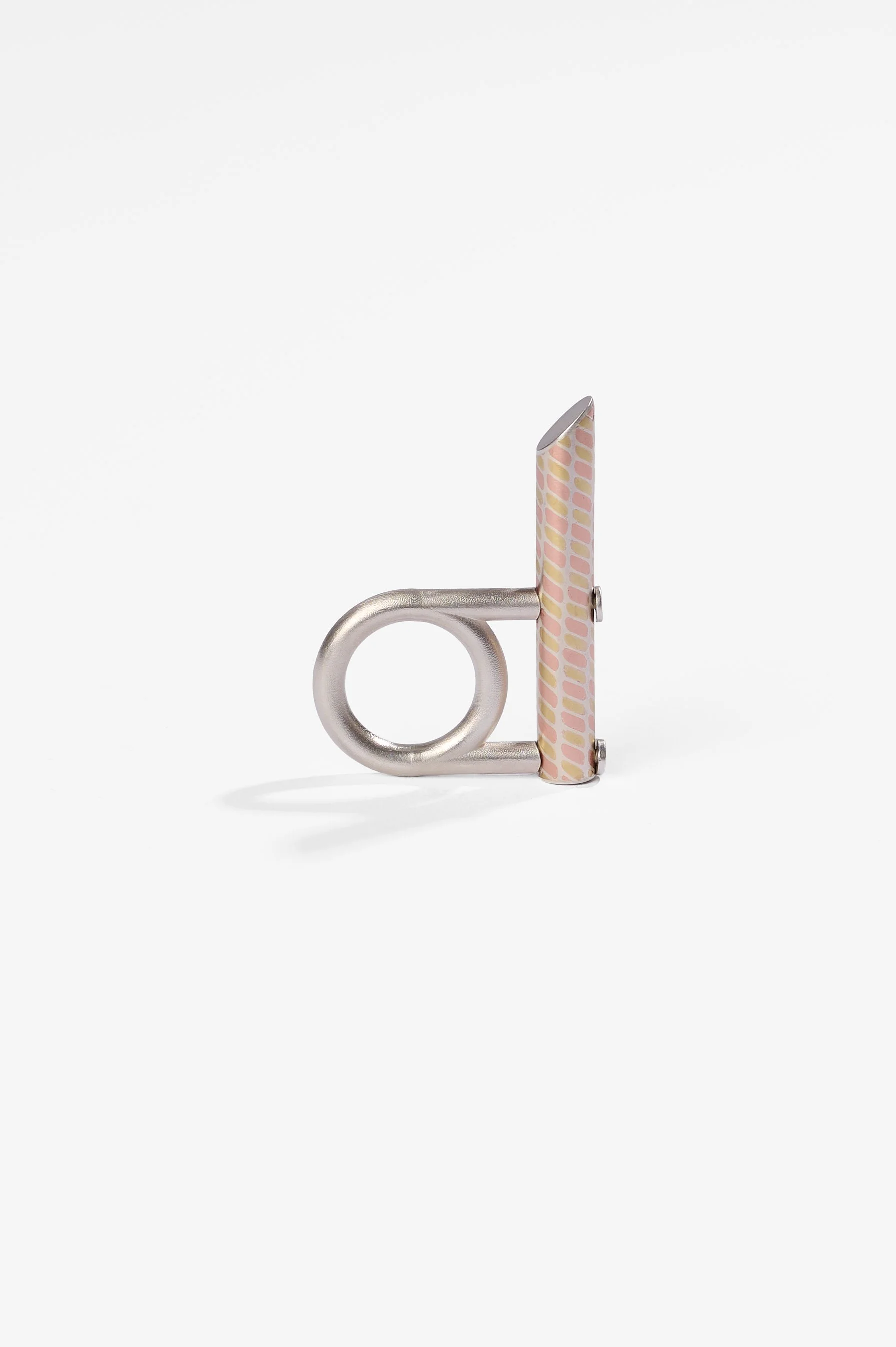 Ko Jou Chen, Torri ring #3, brass, copper, silver, size N1/2 (40 x 55 x 8mm), 2025, $550. Photography: Ross Coulter.