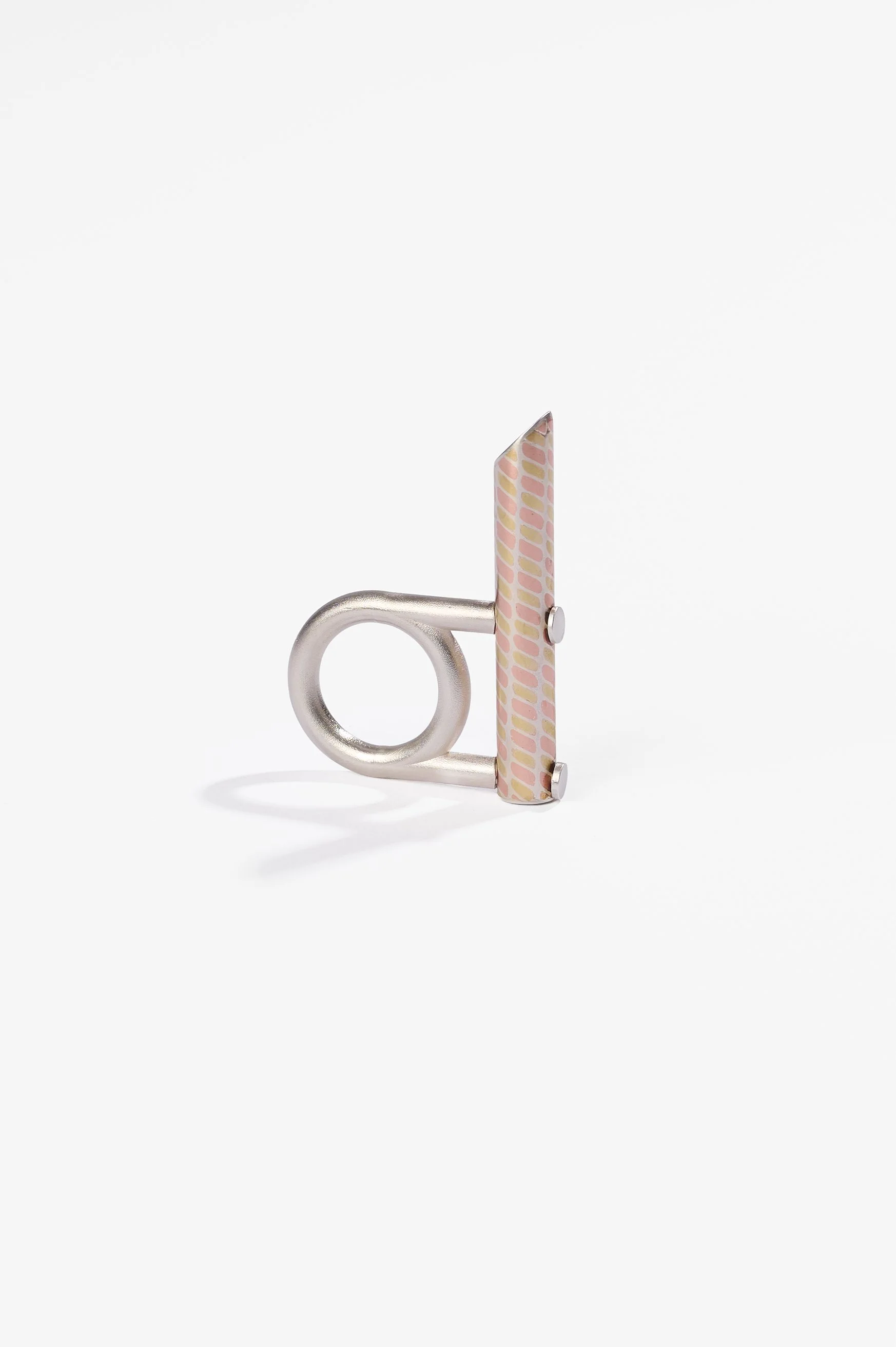 Ko Jou Chen, Torri ring #3, brass, copper, silver, size N1/2 (40 x 55 x 8mm), 2025, $550. Photography: Ross Coulter.