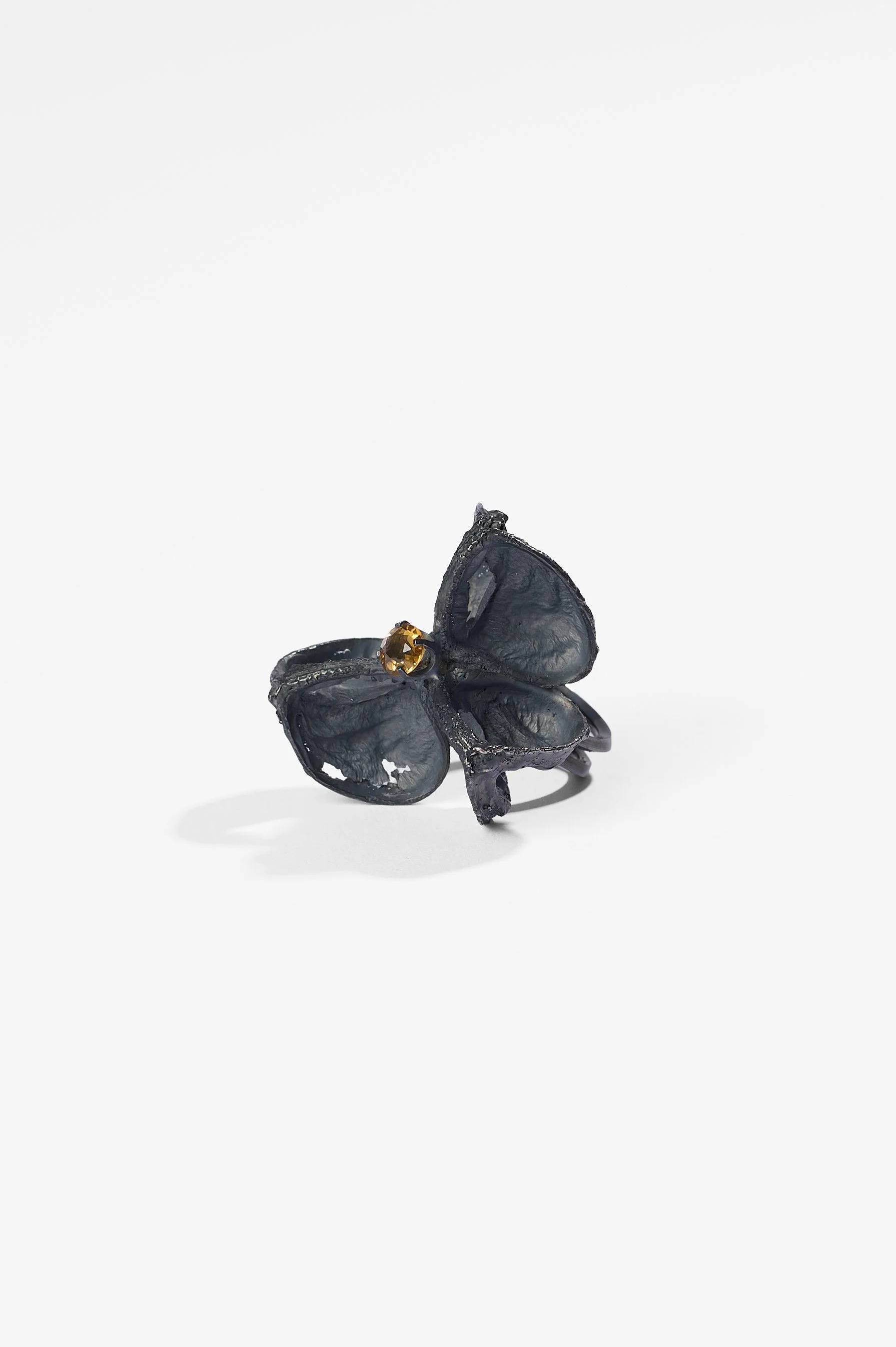 Juliette Claire, Hippeastrum seed pod ring, oxidised sterling silver with Citrine, dimensions variable, 2025, $2,300. Photography: Ross Coulter