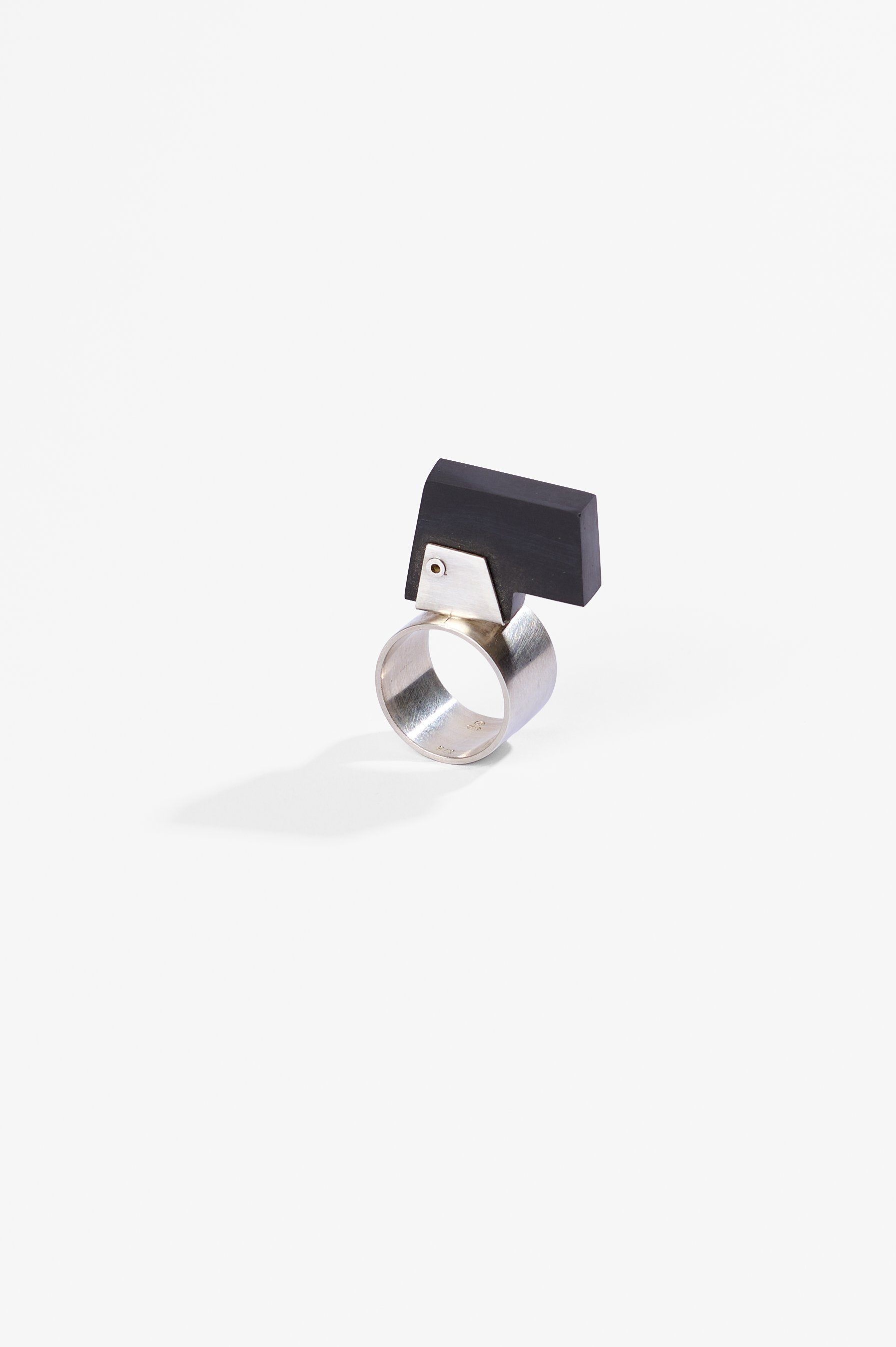 Anke Kindle, Eichinger Ring, dark charcoal grey synthetic stone, sterling silver, 2023, $650. Photography: Ross Coulter