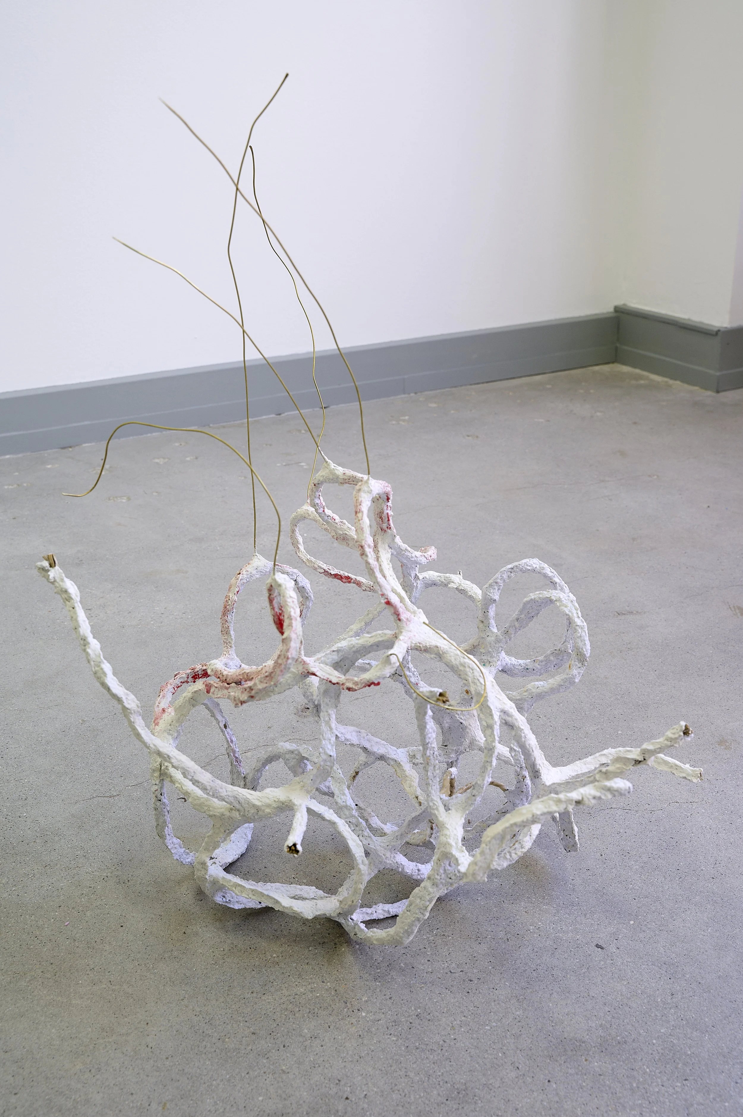 Benjamin Woods, ‘Numbers may irrupt after good rain, 2024-2025, seagrass twine, rope, beeswax, wire, paper pulp, pva, gesso, plaster, acrylic paint, brass, nail polish, 59x36x29cm. Price: $850

