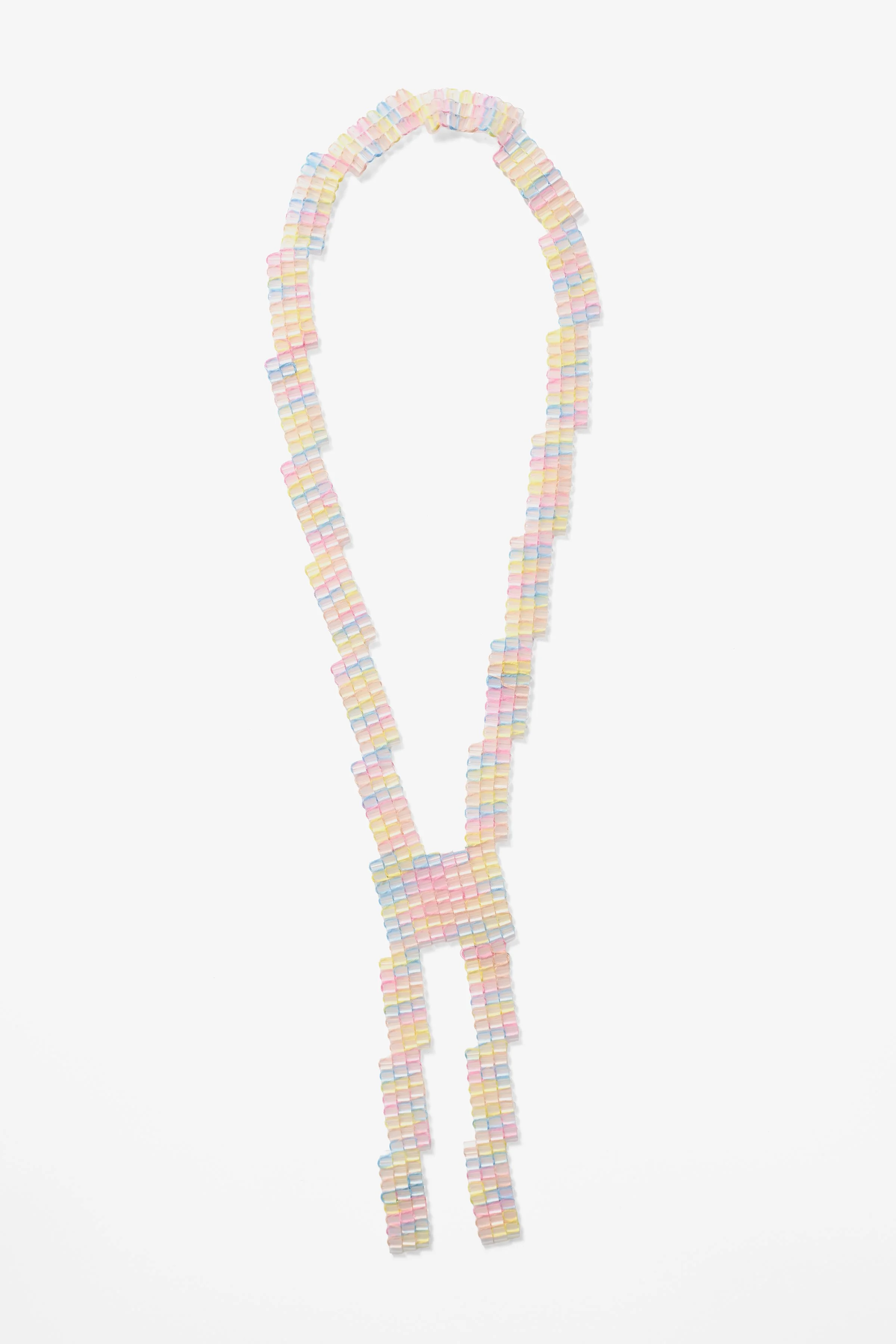 57. Eli Gianinni, ‘Kewpie Doll Series #4 Zig-Zag Pendant’, 2026, plastic beads and cotton thread, necklace 32cm, pendant 16x4.5x.3cm. Price: $350