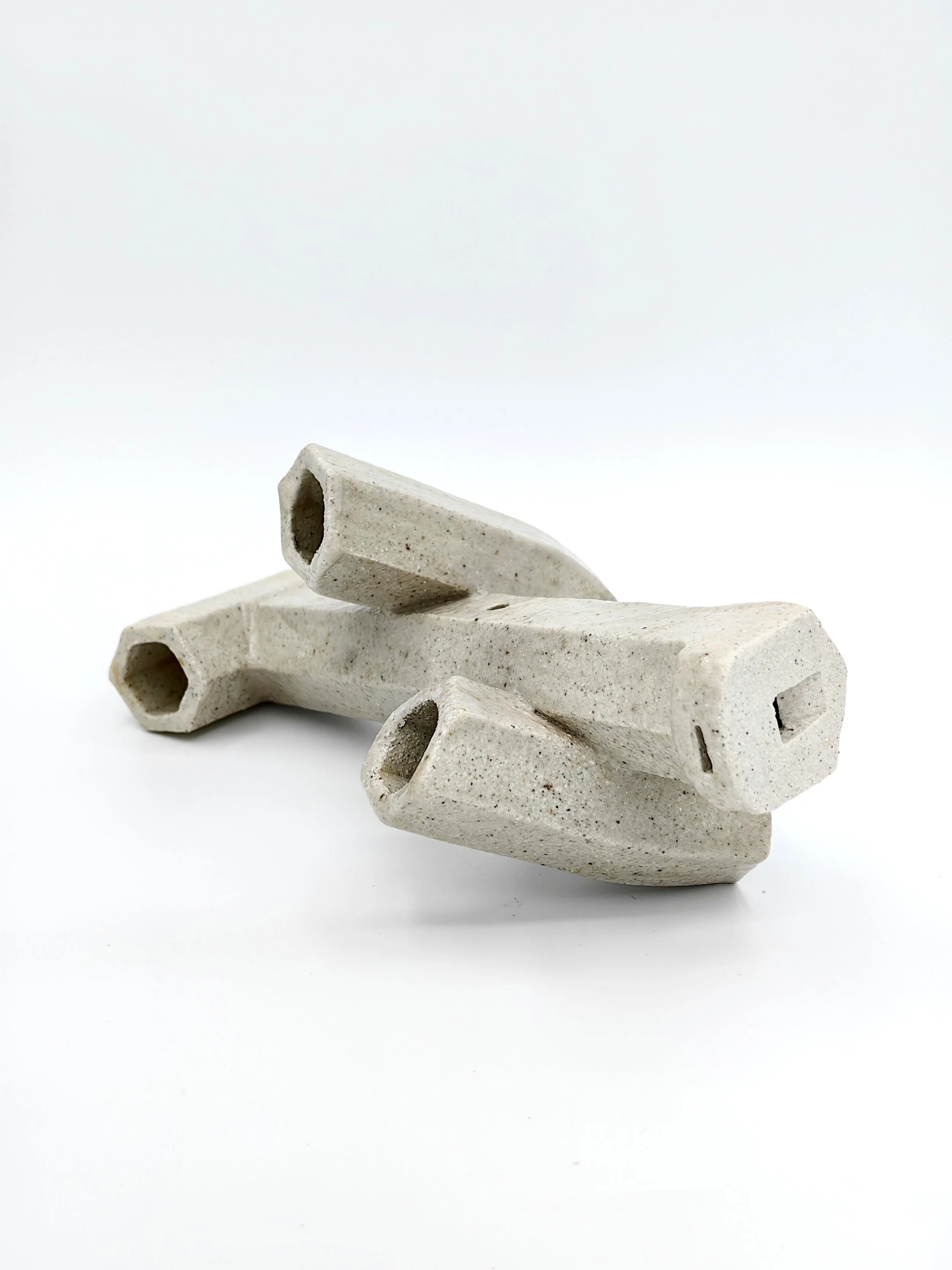 84. Benjamin Woods, ‘sludge flute’, 2025
raku clay, sink sludge ash glaze, 17x12x12cm.Price: $400