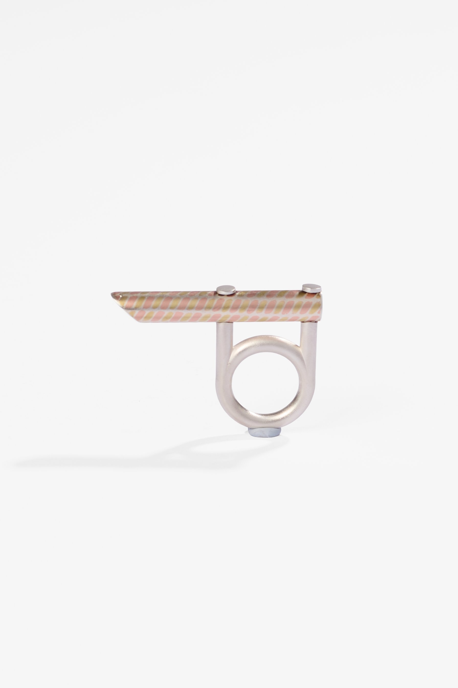 Ko Jou Chen, Torri ring #3, brass, copper, silver, size N1/2 (40 x 55 x 8mm), 2025, $550. Photography: Ross Coulter.