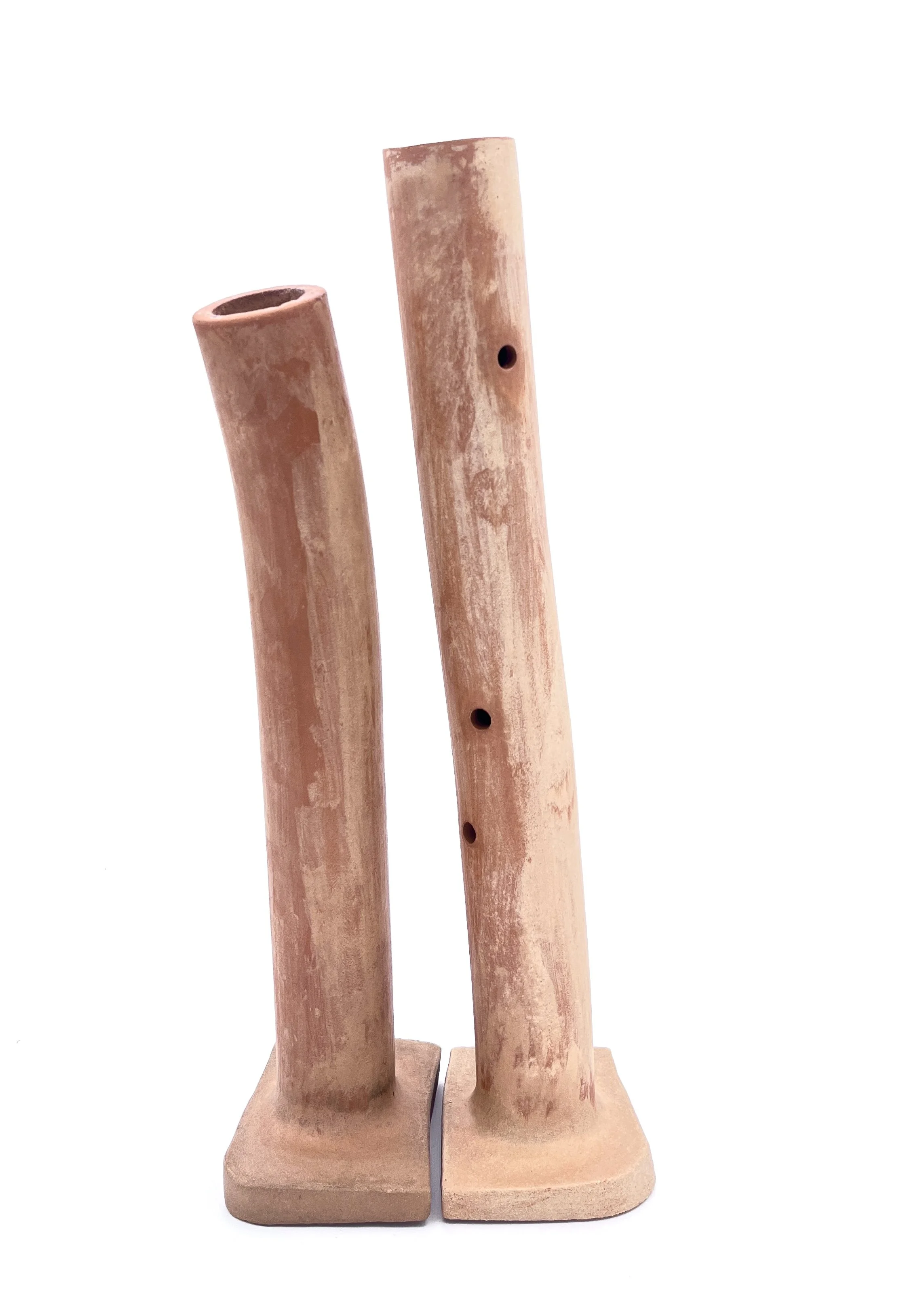 83. Benjamin Woods, ‘Two flutes’, 2025
terracotta and bamboo clay, 26x4x8cm. Price: $500 pair