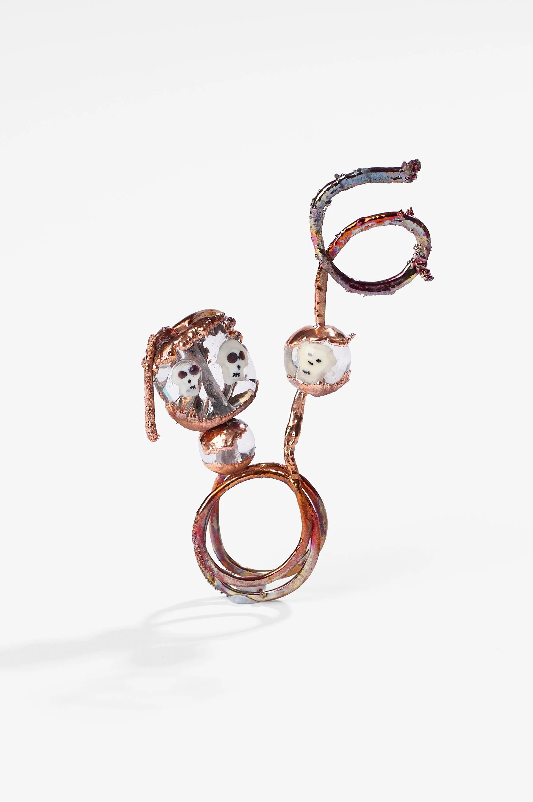 Penny Pollard, Even Autocorrect thinks I Am Dead, copper, electroformed, lamp worked glass, $375 each. Photography: Ross Coulter