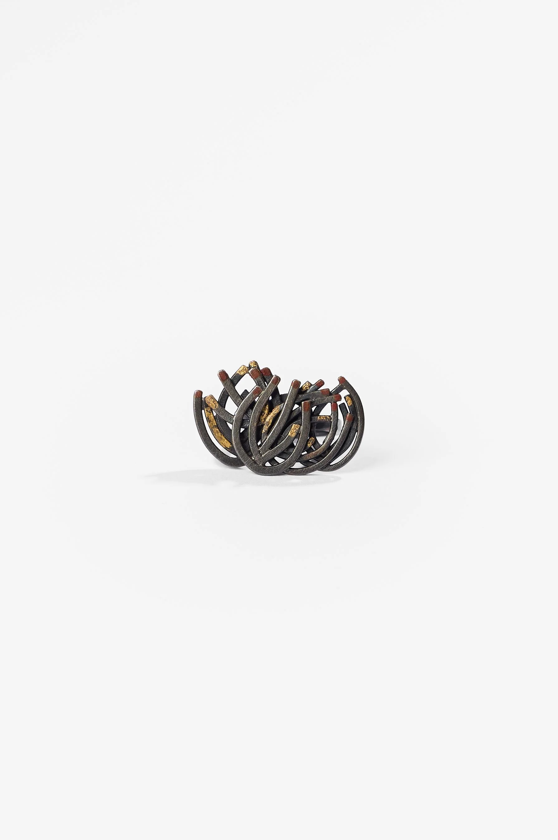 Yuko Fujita, Pressed Flower series, Gum flowers, size L, approx. 2.2 x 3.2 cm, sterling silver, enamel paint and pure gold leaf on enamel paint (please note paints will, and are intended to, fade over time to take on a new appearance), $2,300. Photog