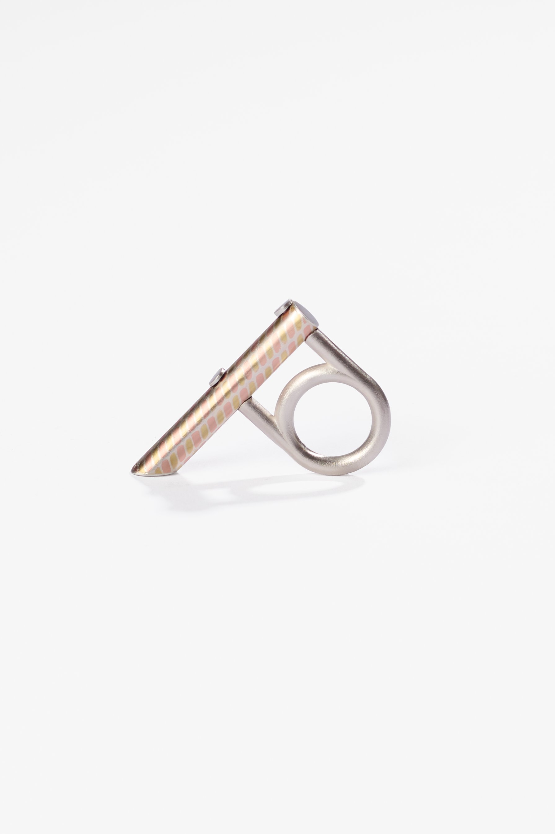 Ko Jou Chen, Torri ring #3, brass, copper, silver, size N1/2 (40 x 55 x 8mm), 2025, $550. Photography: Ross Coulter.