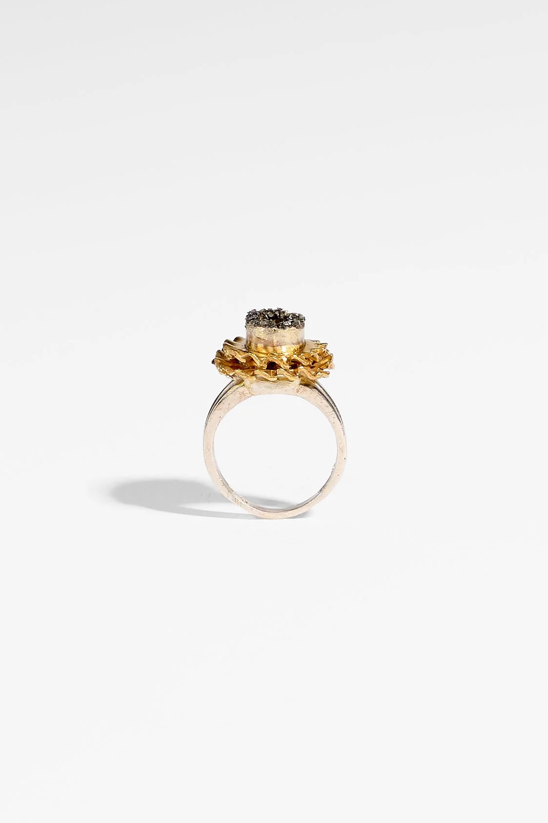 Laila Marie Costa, Untitled 18 (two stacked gold washers), sterling silver (gold plated) and black diamond powder, $1400. Photography: Ross Coulter
