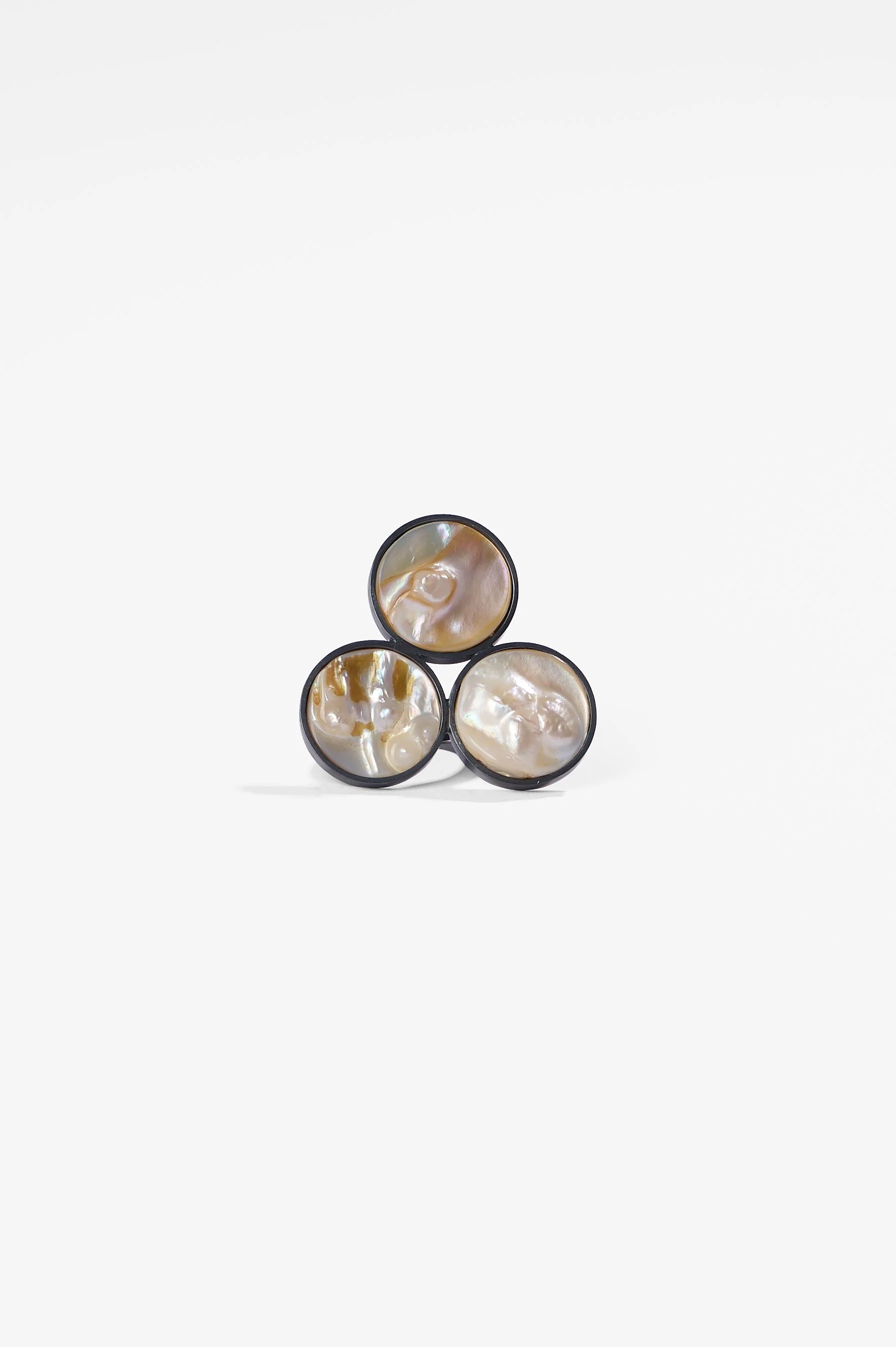 Laura Eyles, Untitled, oxidised sterling silver, mother of pearl, dimensions variable, 2026, $1,500. Photography: Ross Coulter