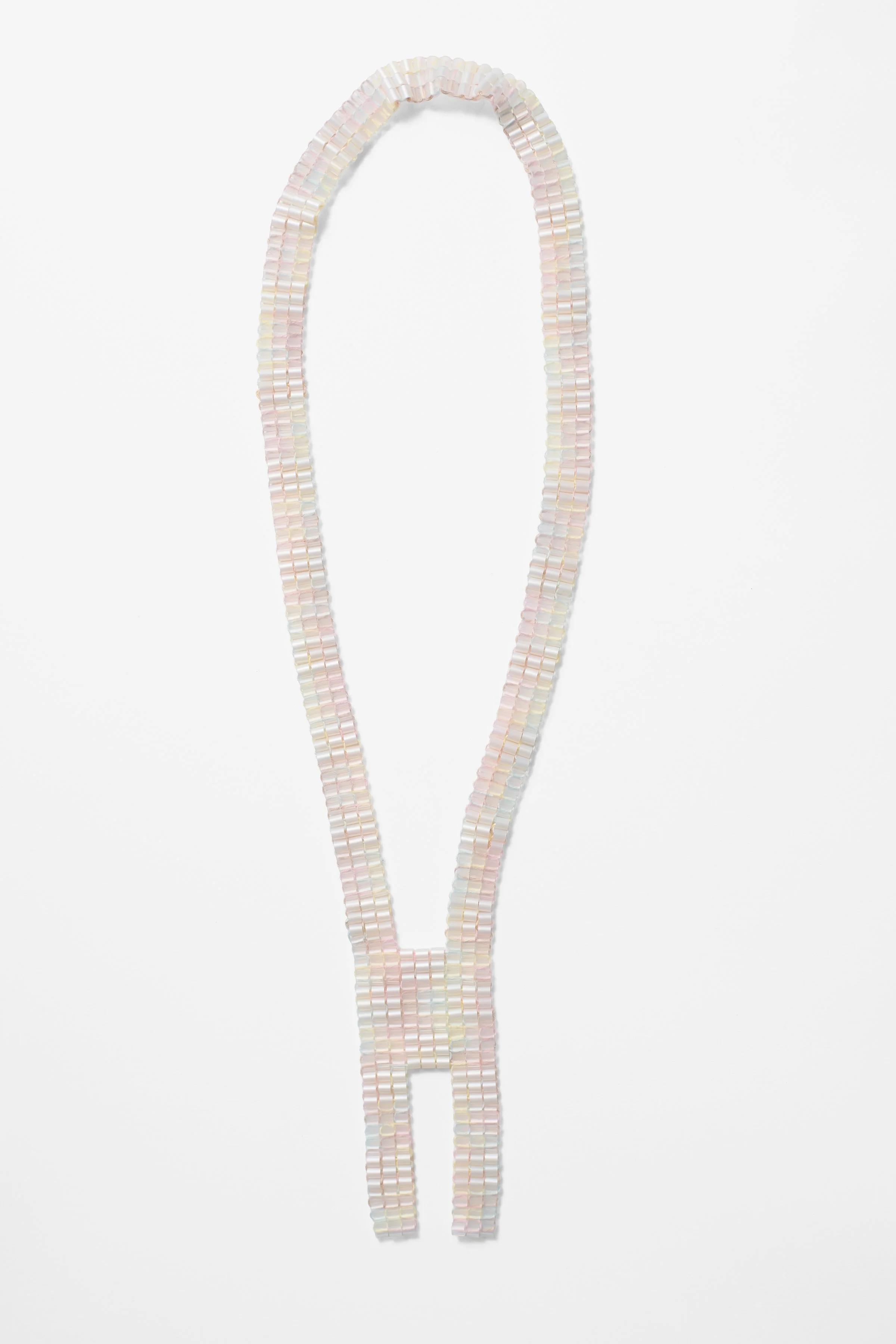 59. Eli Gianinni, ‘Moonbeam Series #4 Pearl Checkers Pendant’, 2026, plastic beads and cotton thread, necklace 36cm, pendant 11x5.2x.3cm. Price: $350