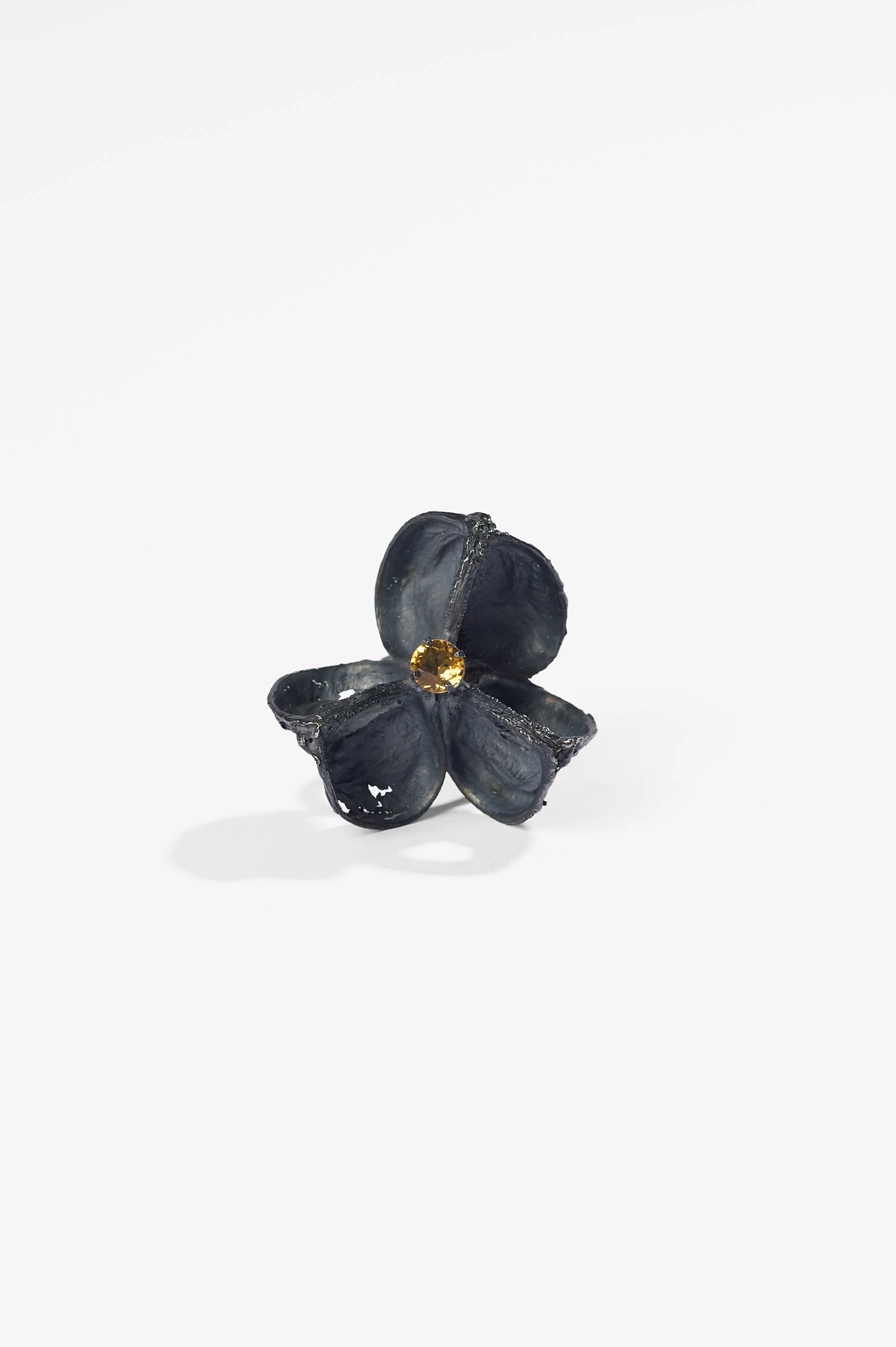 Juliette Claire, Hippeastrum seed pod ring, oxidised sterling silver with Citrine, dimensions variable, 2025, $2,300. Photography: Ross Coulter