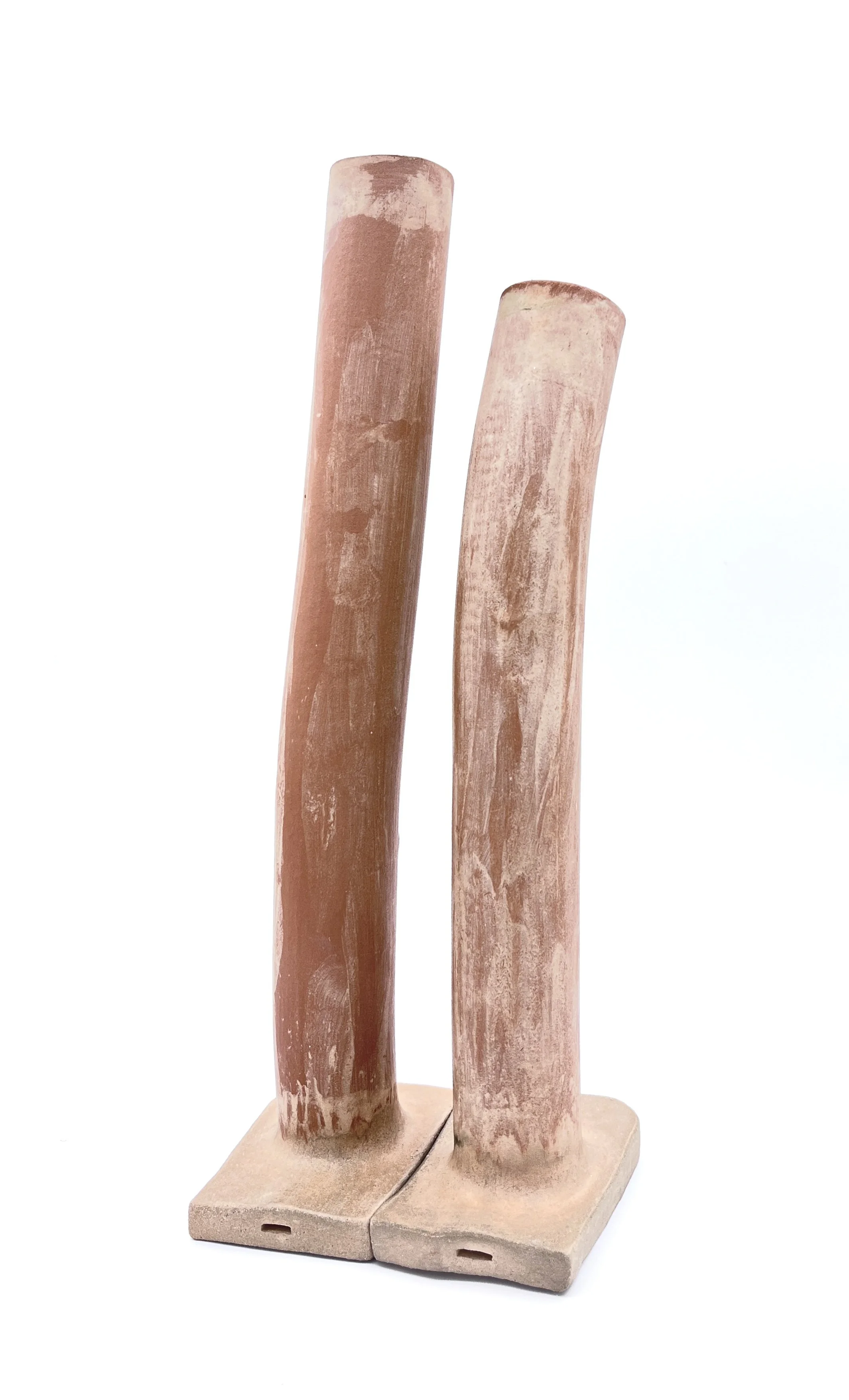 83. Benjamin Woods, ‘Two flutes’, 2025
terracotta and bamboo clay, 26x4x8cm. Price: $500 pair