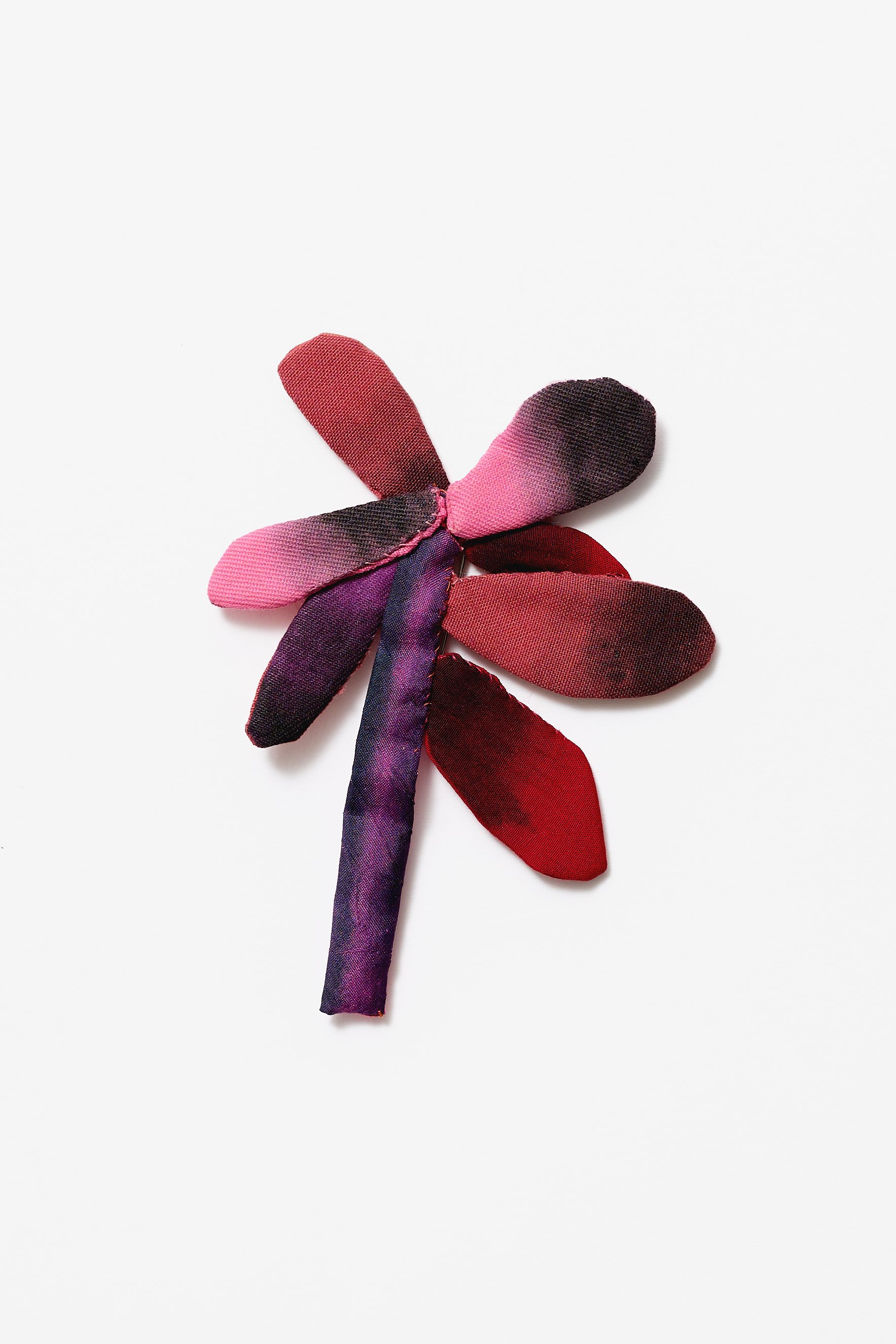 44. Peta Kruger, ‘Floral’ brooch, (red, pink, black, purple, short stem), 2026, paint on fabric, stainless steel, 13x9x1cm. Price: $310