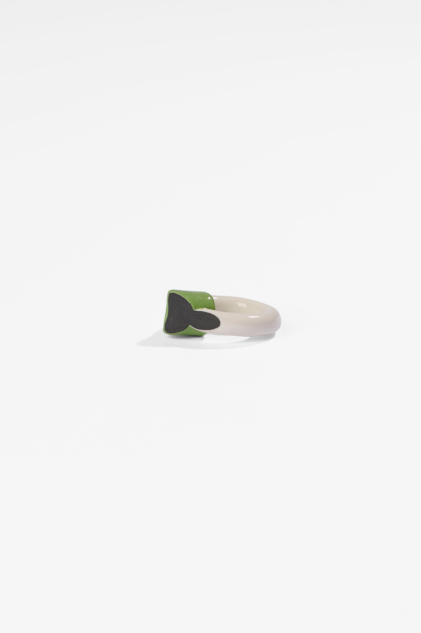 Manon van Kouswijk, Rings for Found Hands (light green, black and white), porcelain, dimensions vary per ring, 2026, $590 each. Photography: Ross Coulter