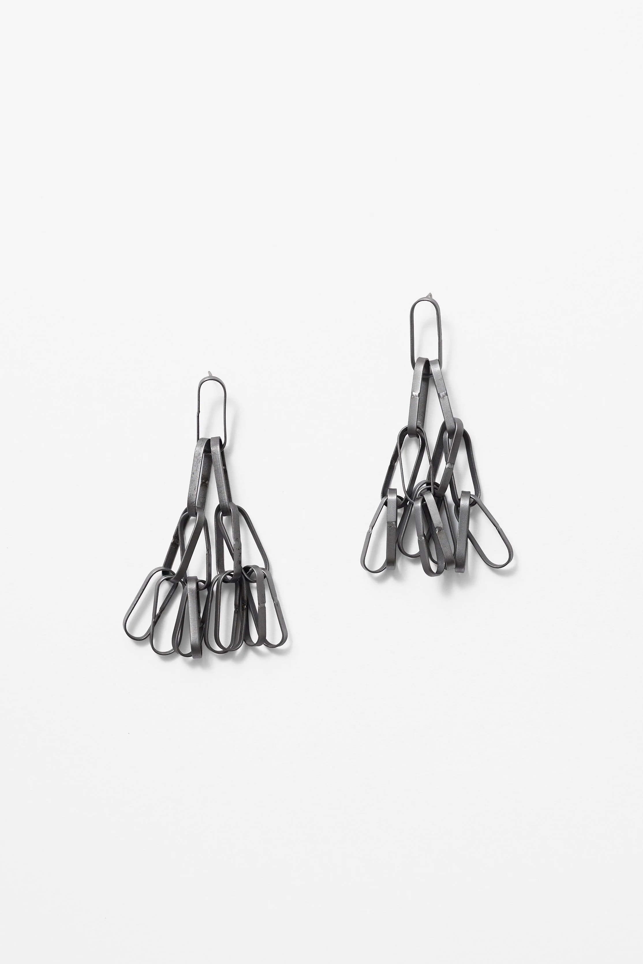 49. Melissa Cameron, ‘Sweeper Blade 4 Tier Earrings – profile’, 2025, found steel street sweeper blades, stainless steel, brushed finish, each earring measures: 10 x4x2cm. Price: $480