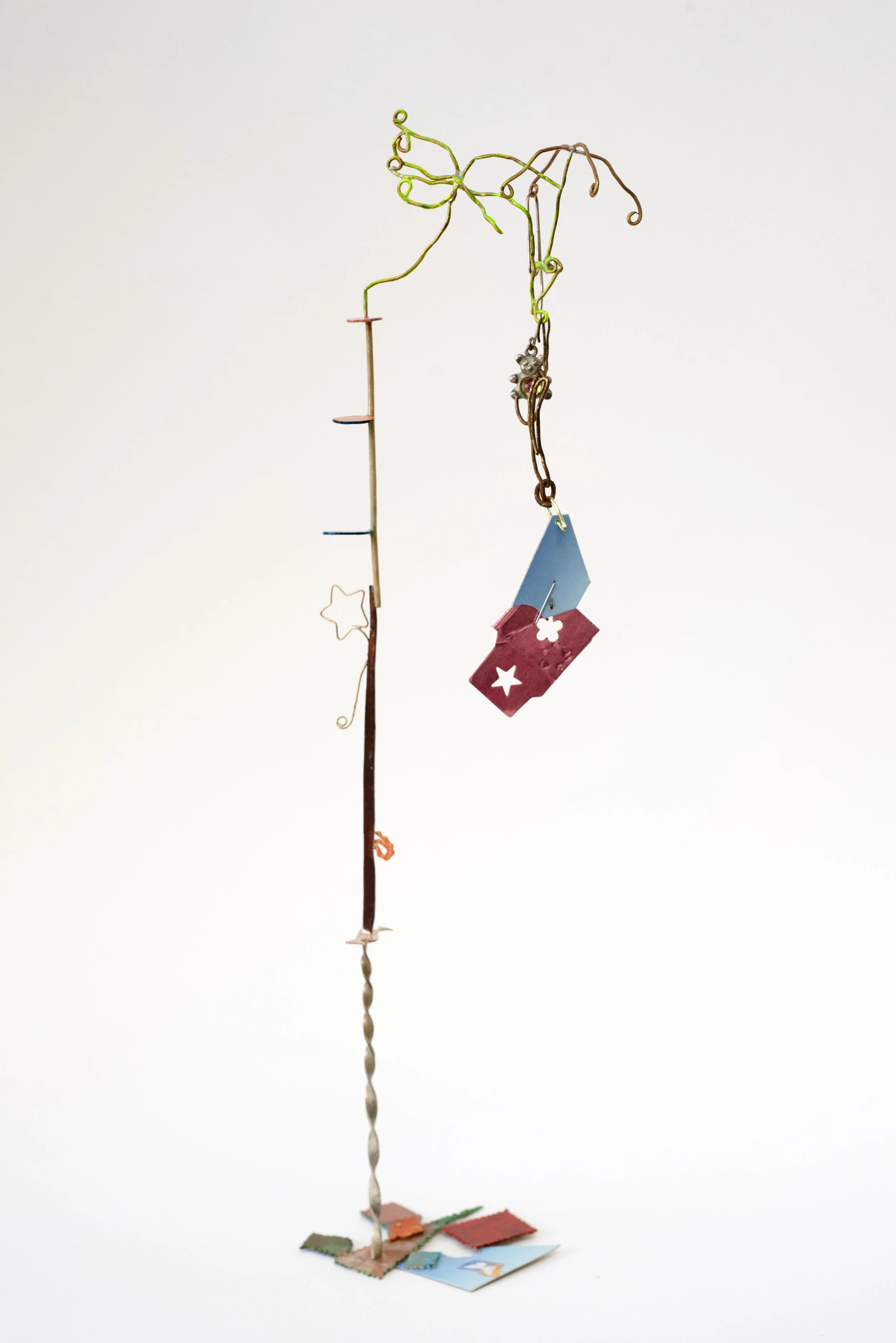95. Audrey Tan, ‘Something crawled along the back of my neck’, 2025, copper, silver solder, sterling silver, brass, nickel silver, acrylic paint, beauty product packaging, vape packaging, paperclip, staple, easter egg wrapper, earring charm, steel, r