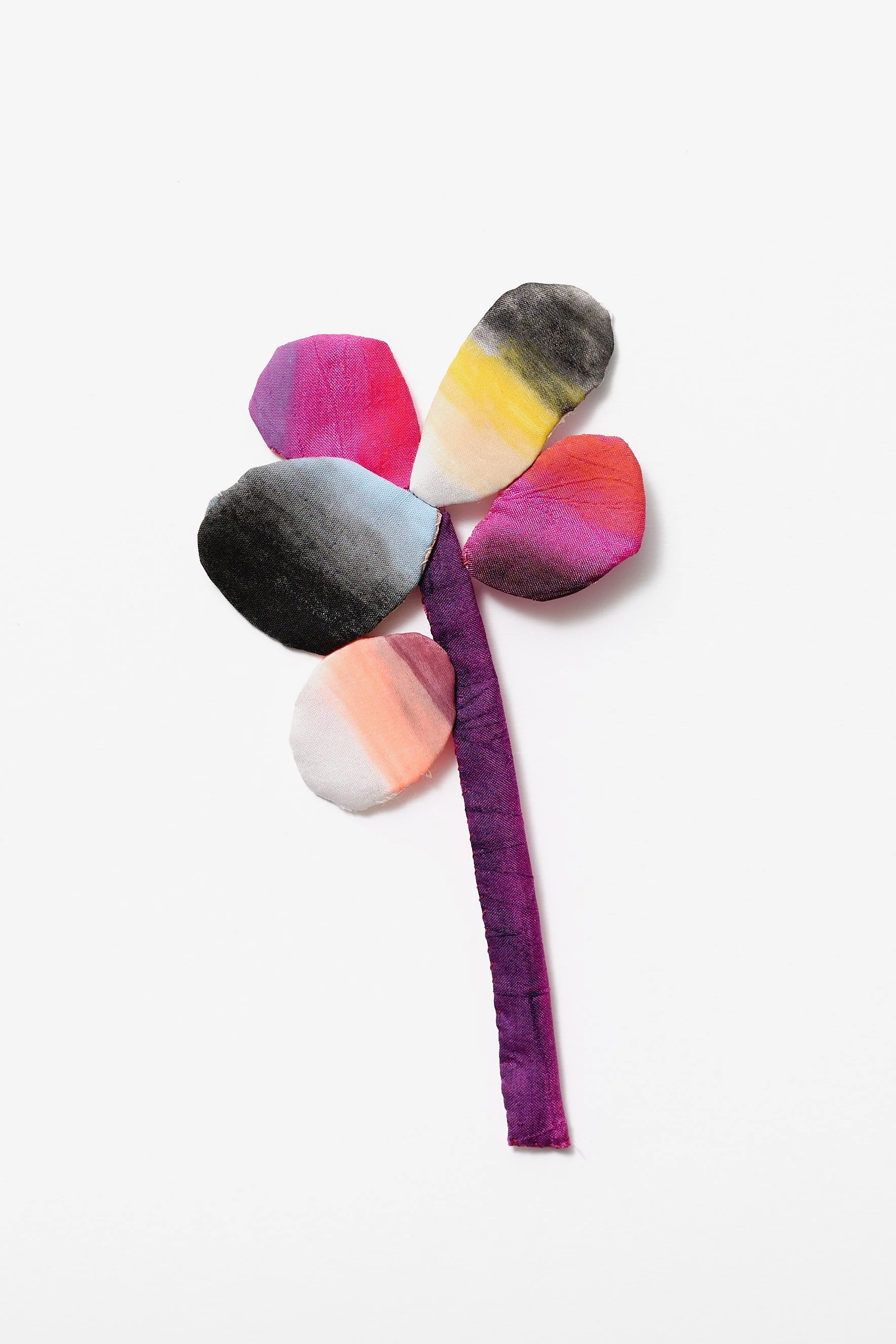 43. Peta Kruger, ‘Floral’ brooch, (red, pink, yellow, black, purple, long stem), 2026, paint on fabric, stainless steel, 15.5x9x1cm. Price: $310