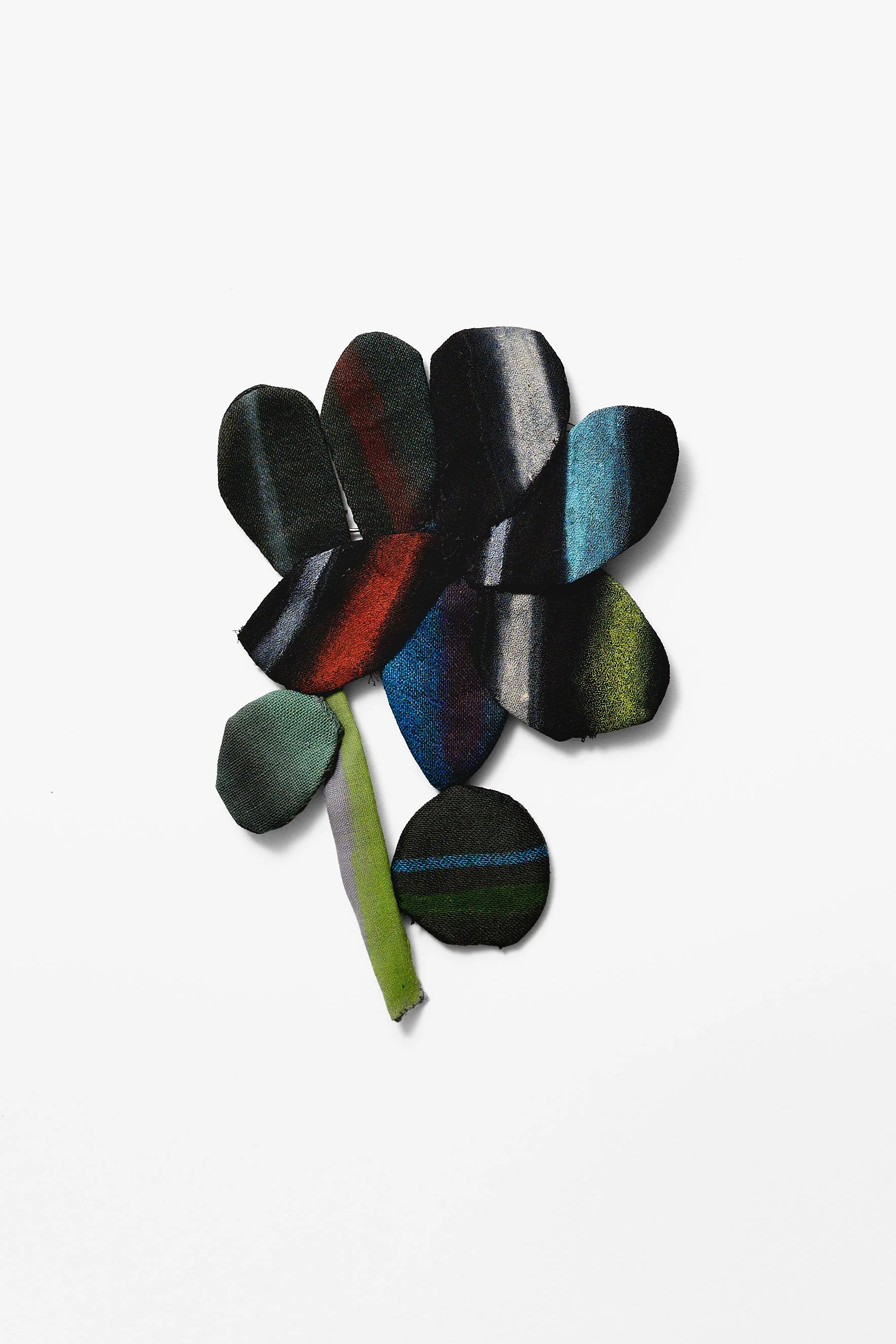 42. Peta Kruger, ‘Floral’ brooch, (grey, red, green, black, blue, yellow, short stem), 2026, paint on fabric, stainless steel, 13x9.5x1cm. Price: $310