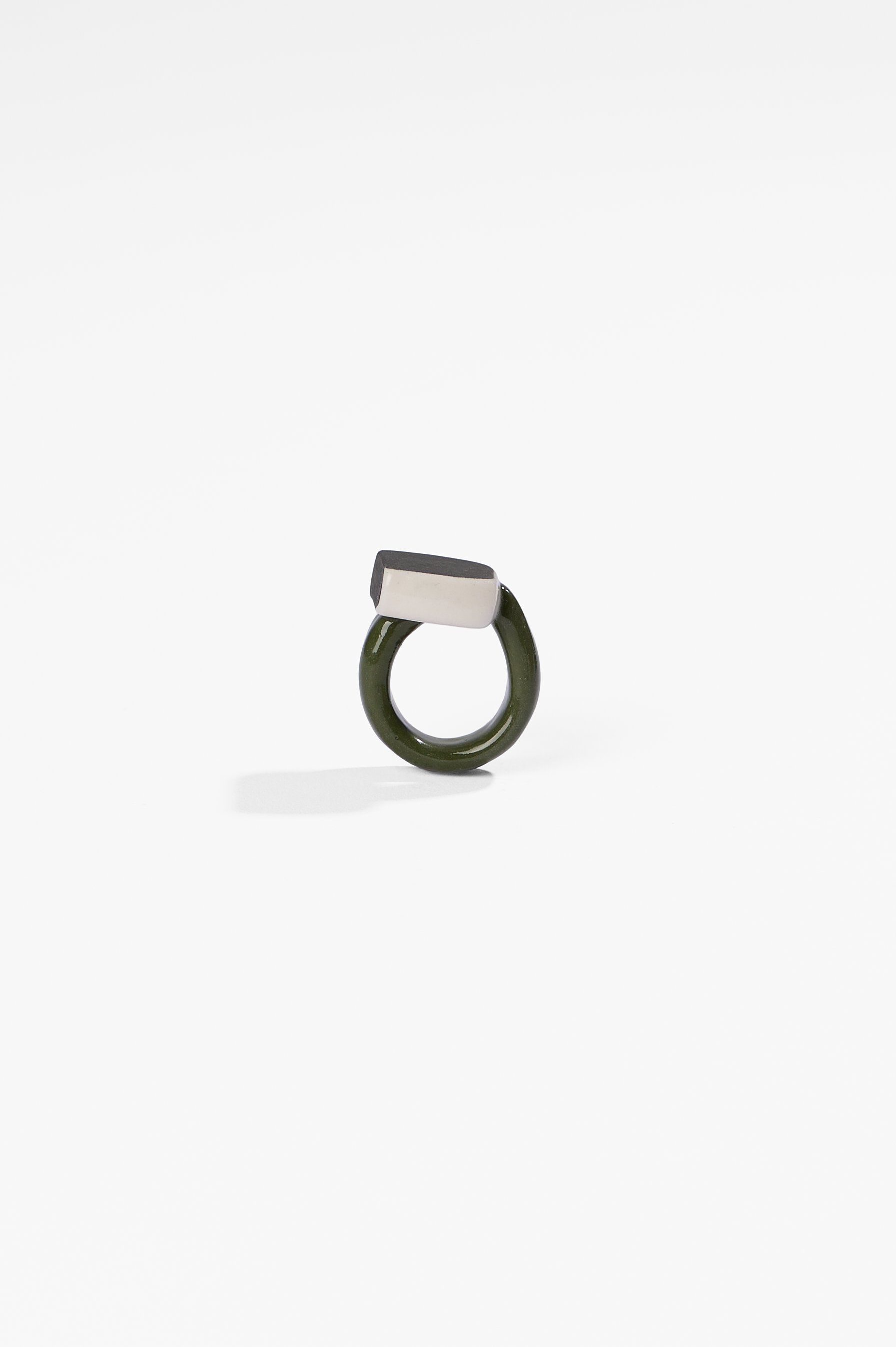 Manon van Kouswijk, Rings for Found Hands (dark green, black and white), porcelain, dimensions vary per ring, 2026, $590 each. Photography: Ross Coulter