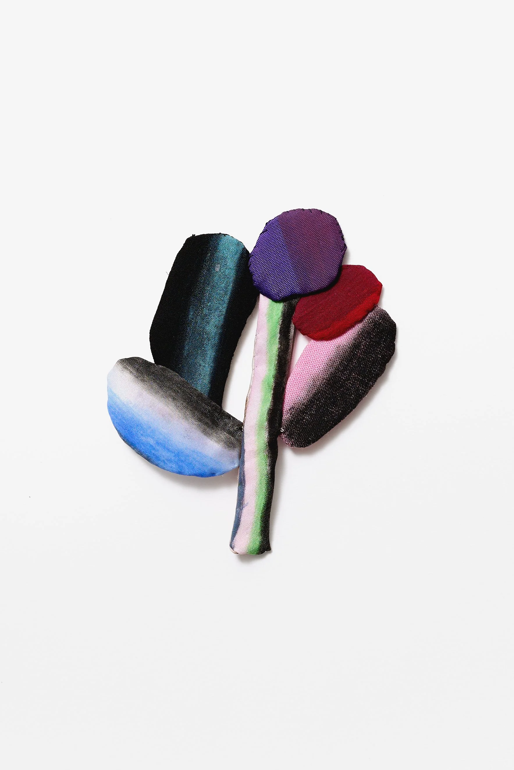 46. Peta Kruger, ‘Floral’ brooch, (blue, green, white, red, pink, black, purple, short stem), 2026, paint on fabric, stainless steel, 11.5x9x1cm. Price: $310