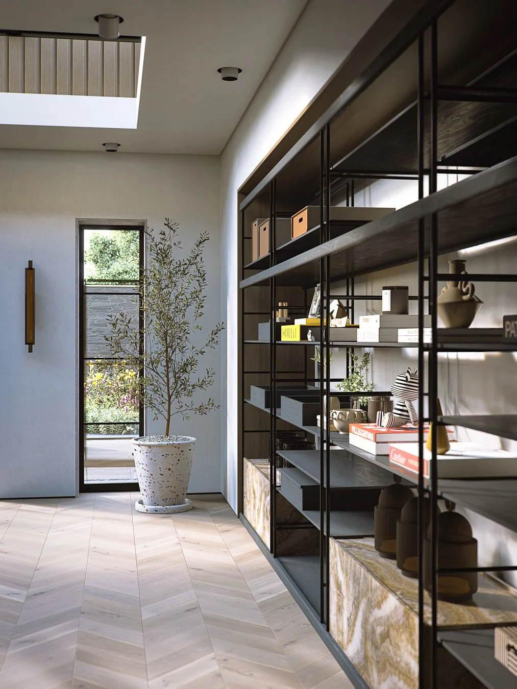 Bespoke family living space with curved furniture, architectural rooflight and connected interior design