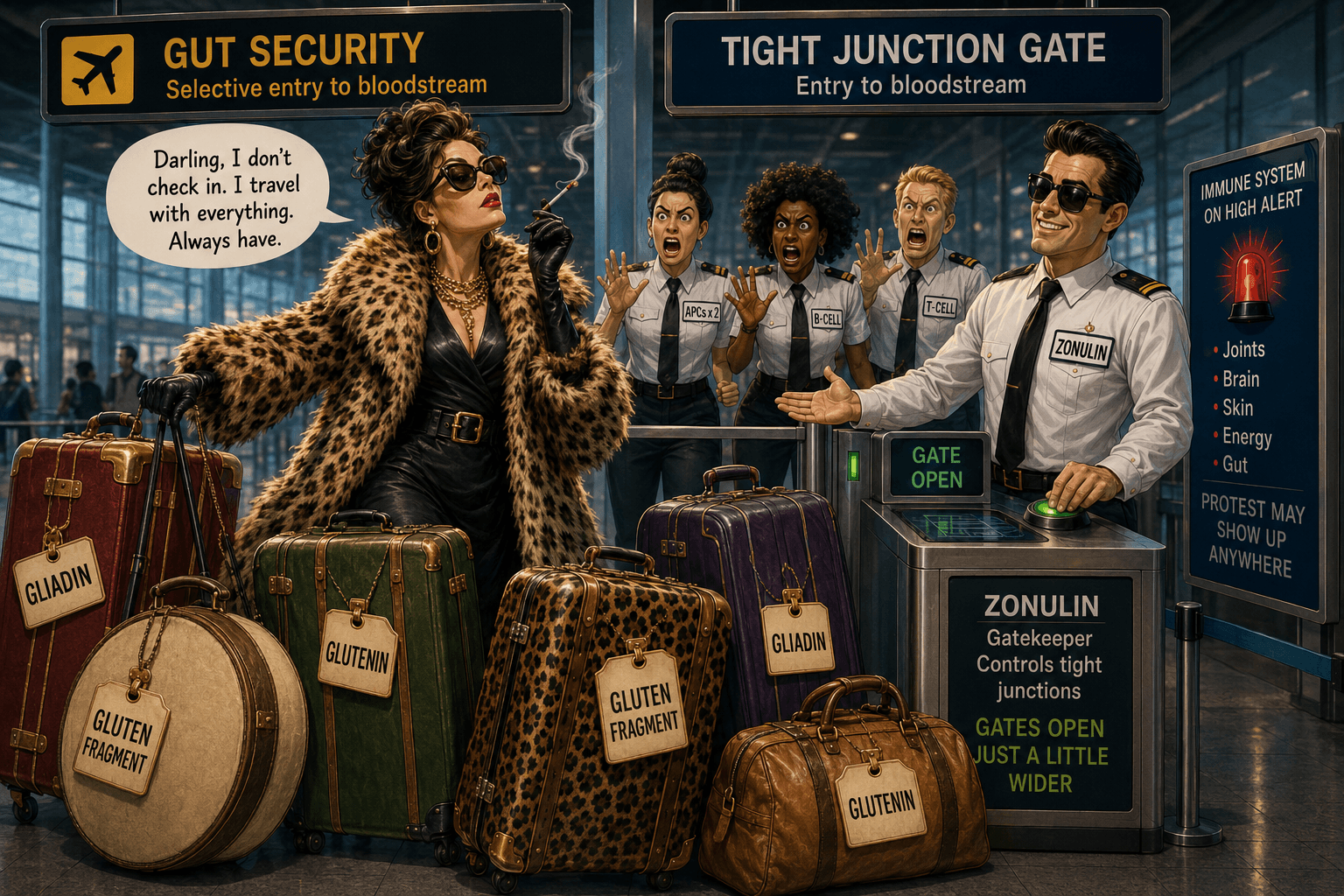 Gluten the diva at airport security gates