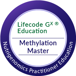 Lifecode GX Education Methylation Master logo with text about nutrigenomics practitioner education.