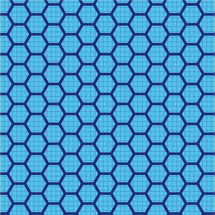 Pickleball pattern with dark blue hexagons and grid background
