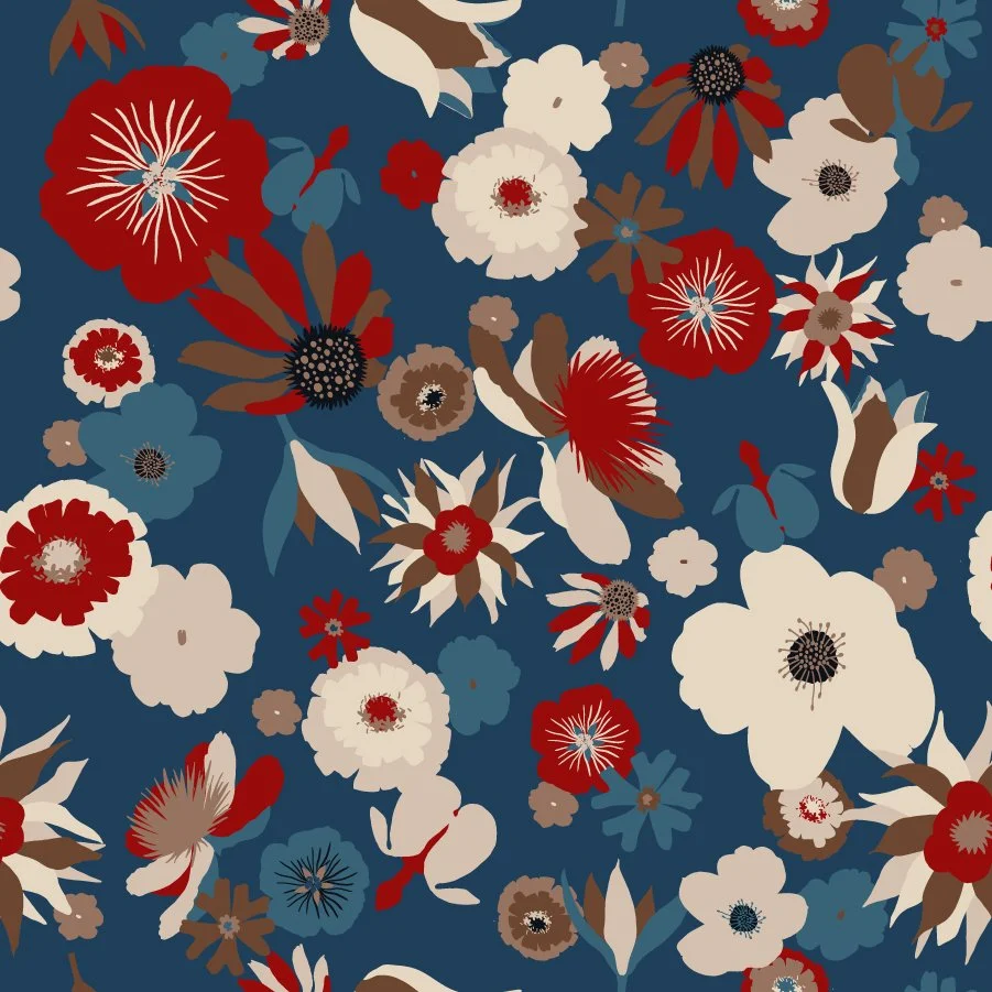 Vintage Meadow - Muted Blues and Reds