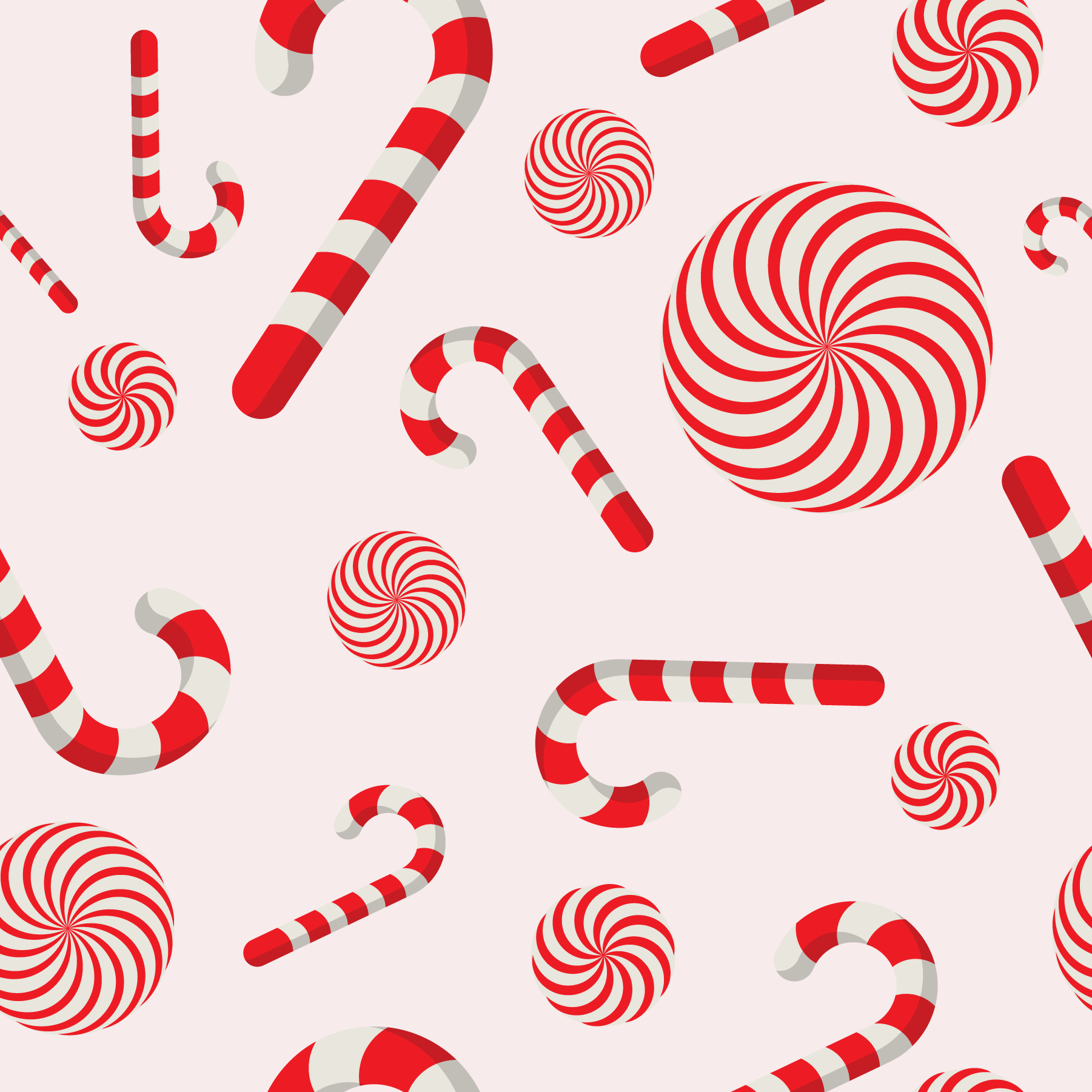 pattern with red and white candy canes on pink background