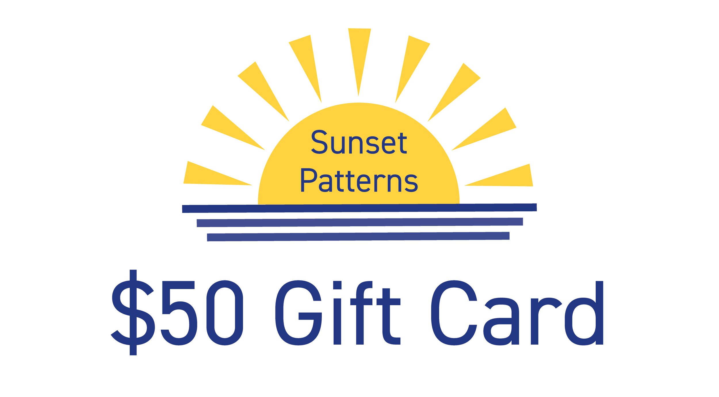 Sunset Patterns logo with gift card text underneath