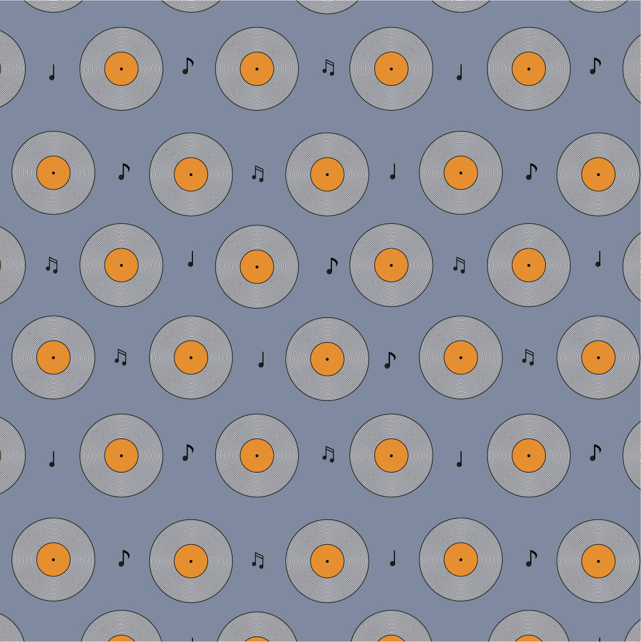 records and music notes on blue background