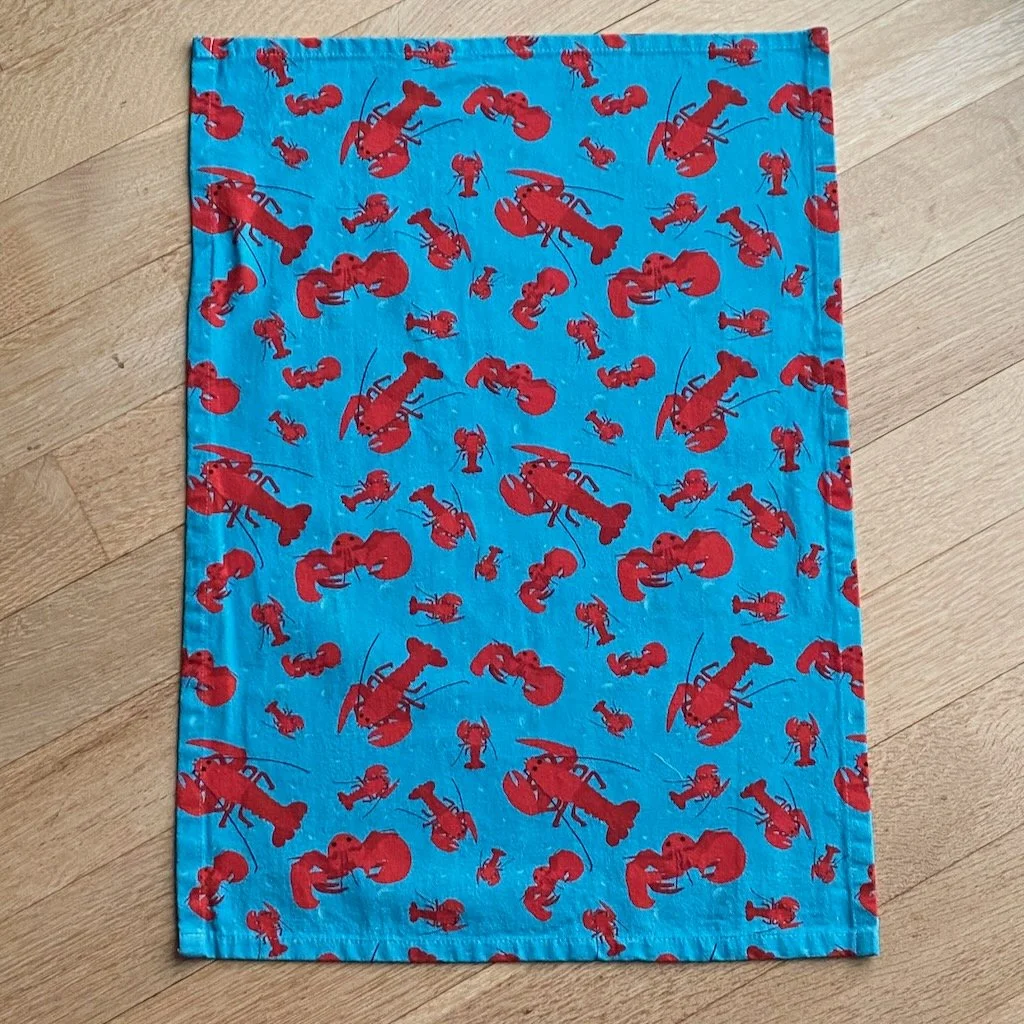 Lobster Light Blue Background Tea Towel