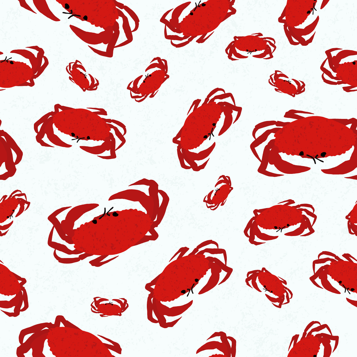 Pattern with red crabs and white background