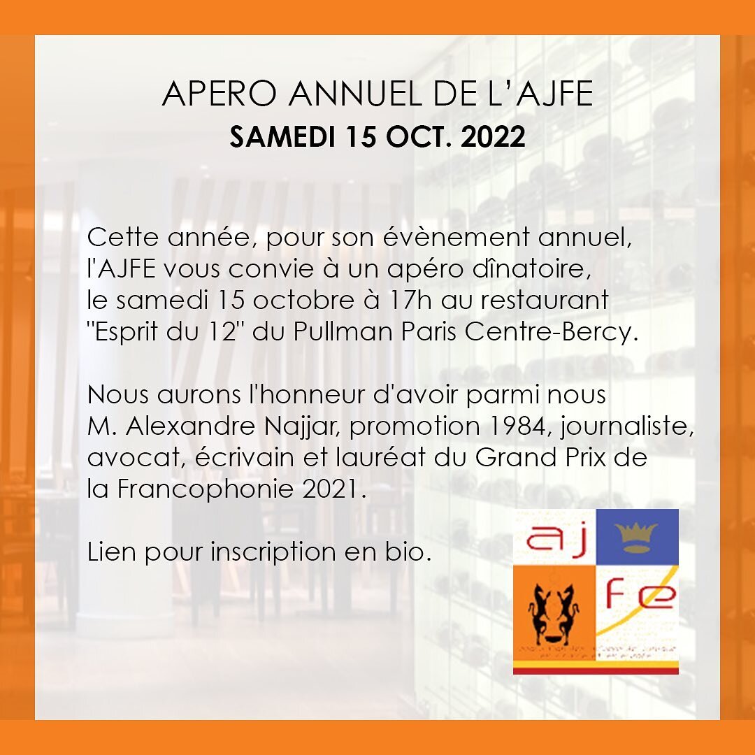 Inscrivez-vous vite &agrave; notre ap&eacute;ro d&icirc;natoire annuel! Lien en bio