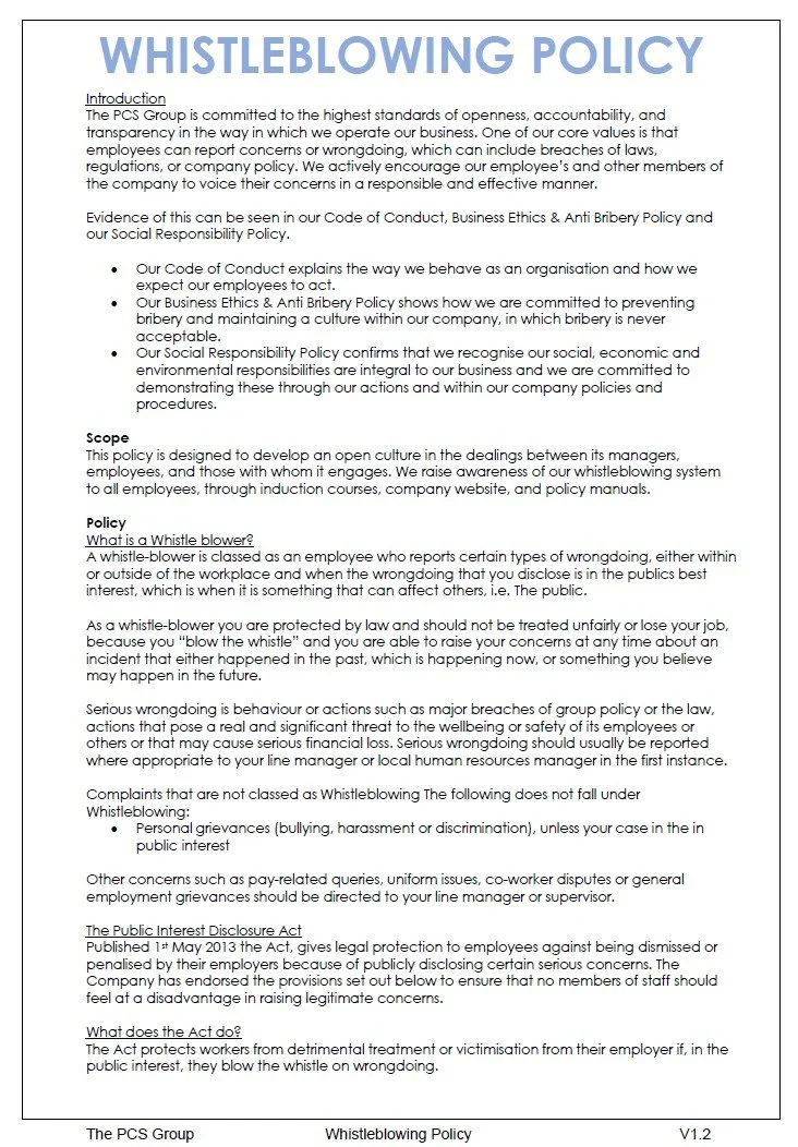 Whistleblowing Policy